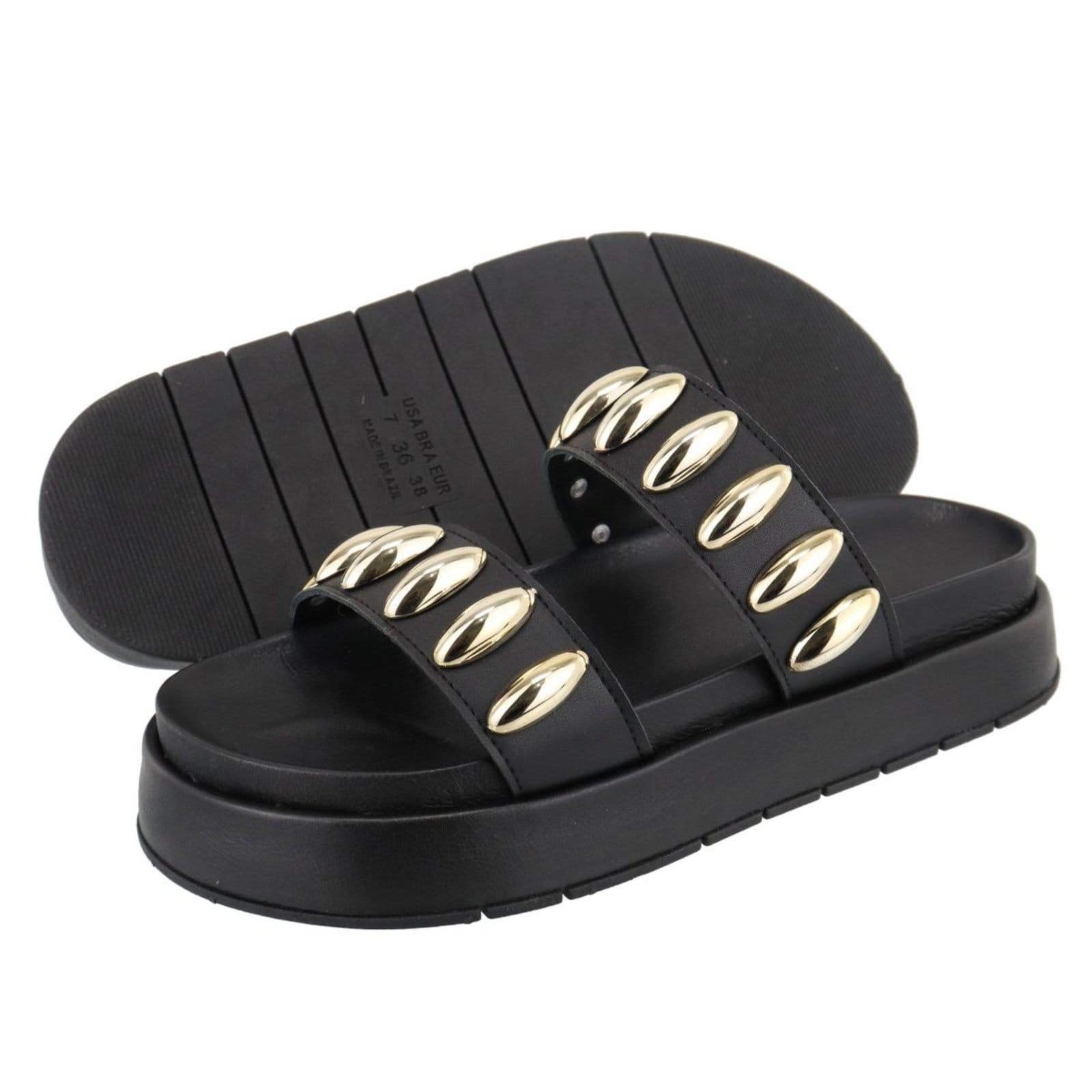 Vista 2 Sandalia Papete Flatform Feminina Metais Preta Sola Alta TELLINI STORE preto