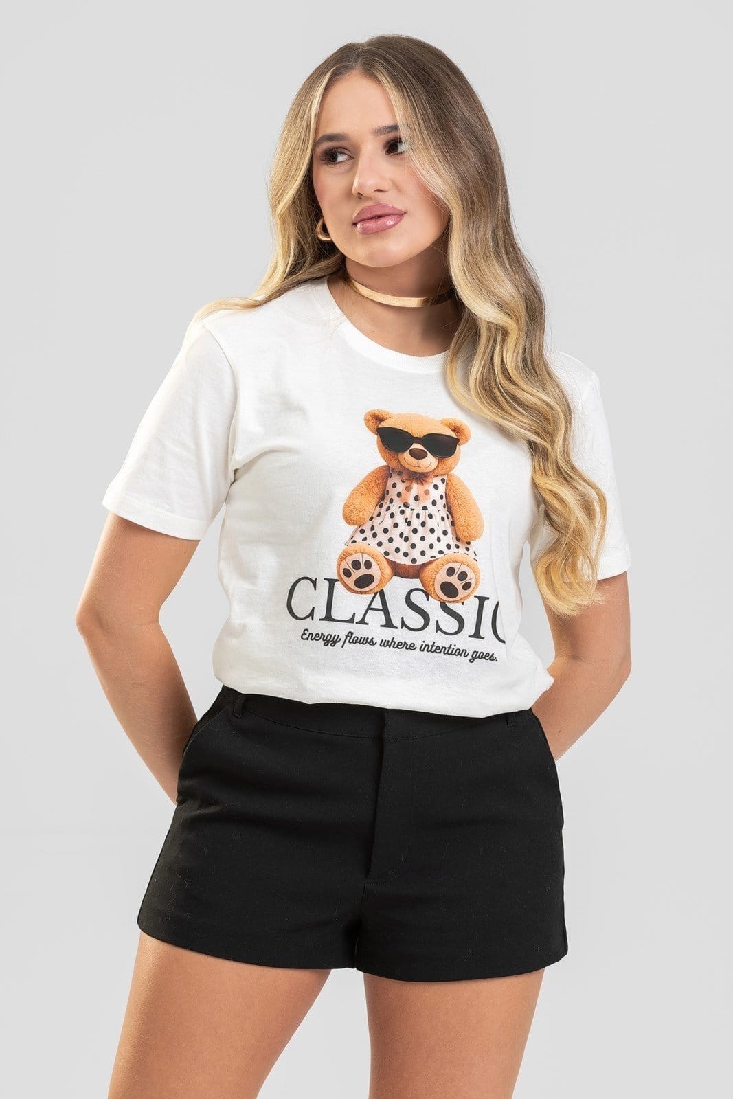 Camiseta Feminina Cianitas Off Estampa Urso Classic