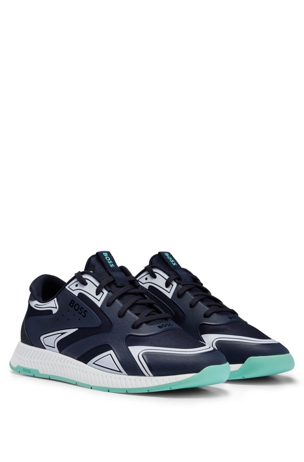 Tênis De Cadarço Em Materiais Mistos Com Logo Tonal Azul-Marinho - 46