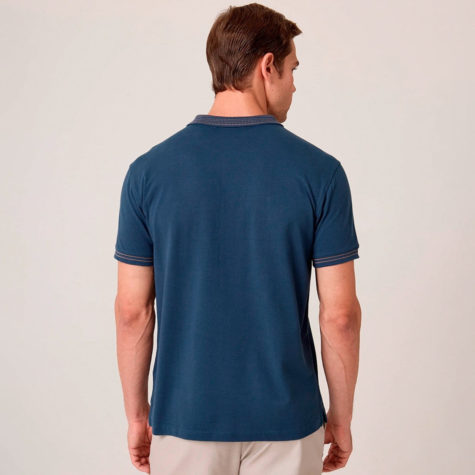 Vista 2 Camisa Polo Dudalina Piquet Jacquard Pr26 Marinho Masculino Dudalina azul marinho
