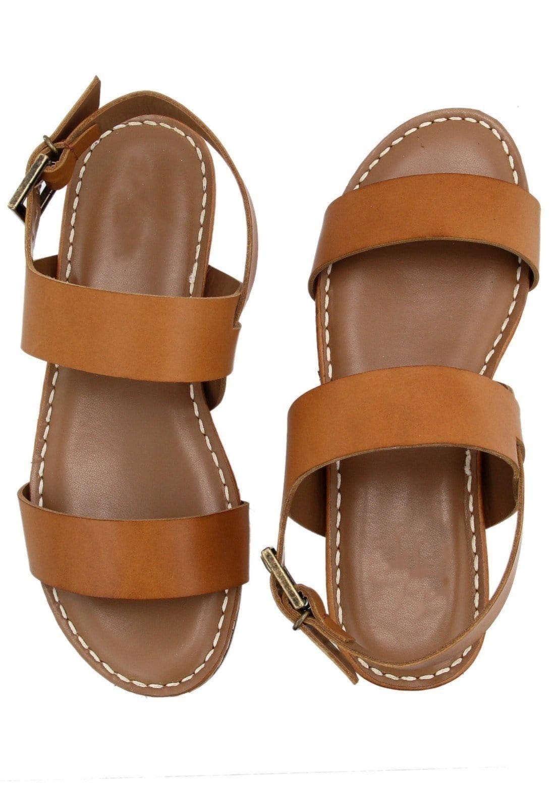 Vista 2 Sandália Rasteira em Couro Maria Paula Conforto Mostarda MARIA PAULA amarelo