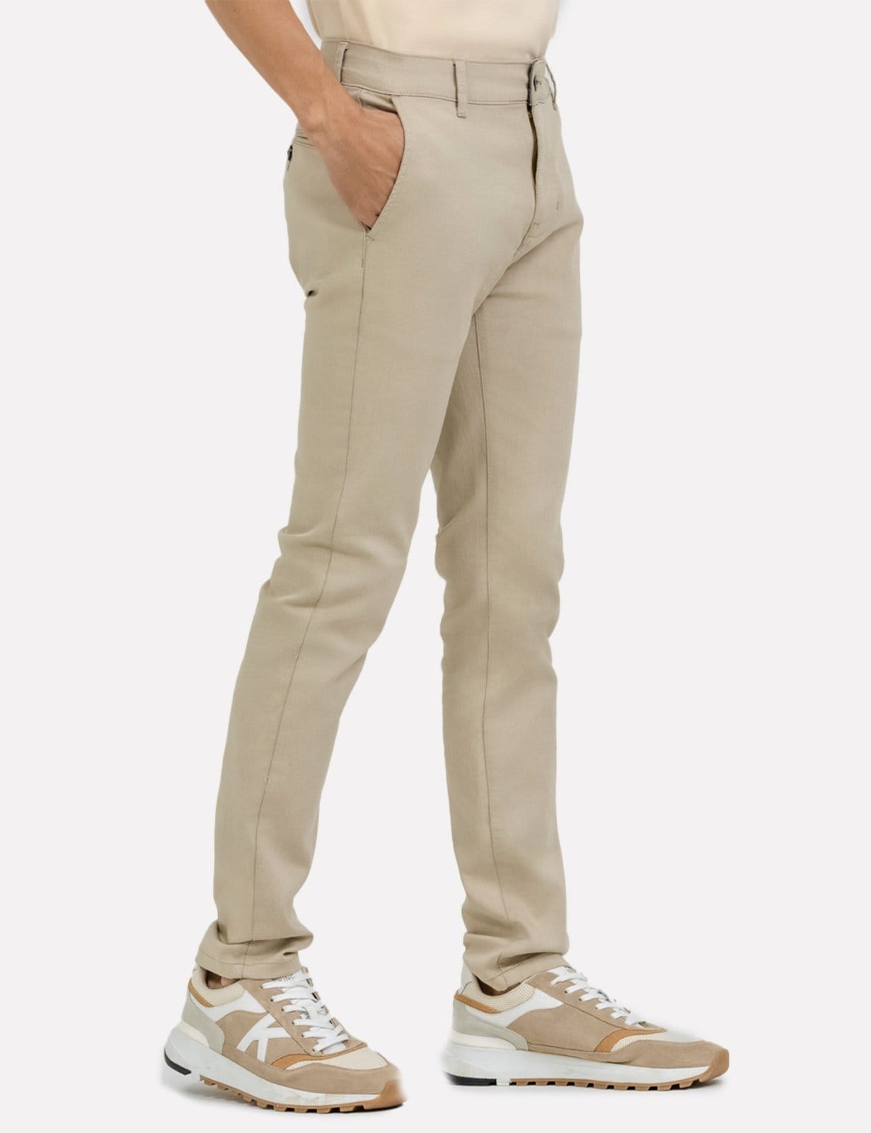 Vista 2 Calça K&J Black Masculina Slim Sarja Bege King E Joe bege black