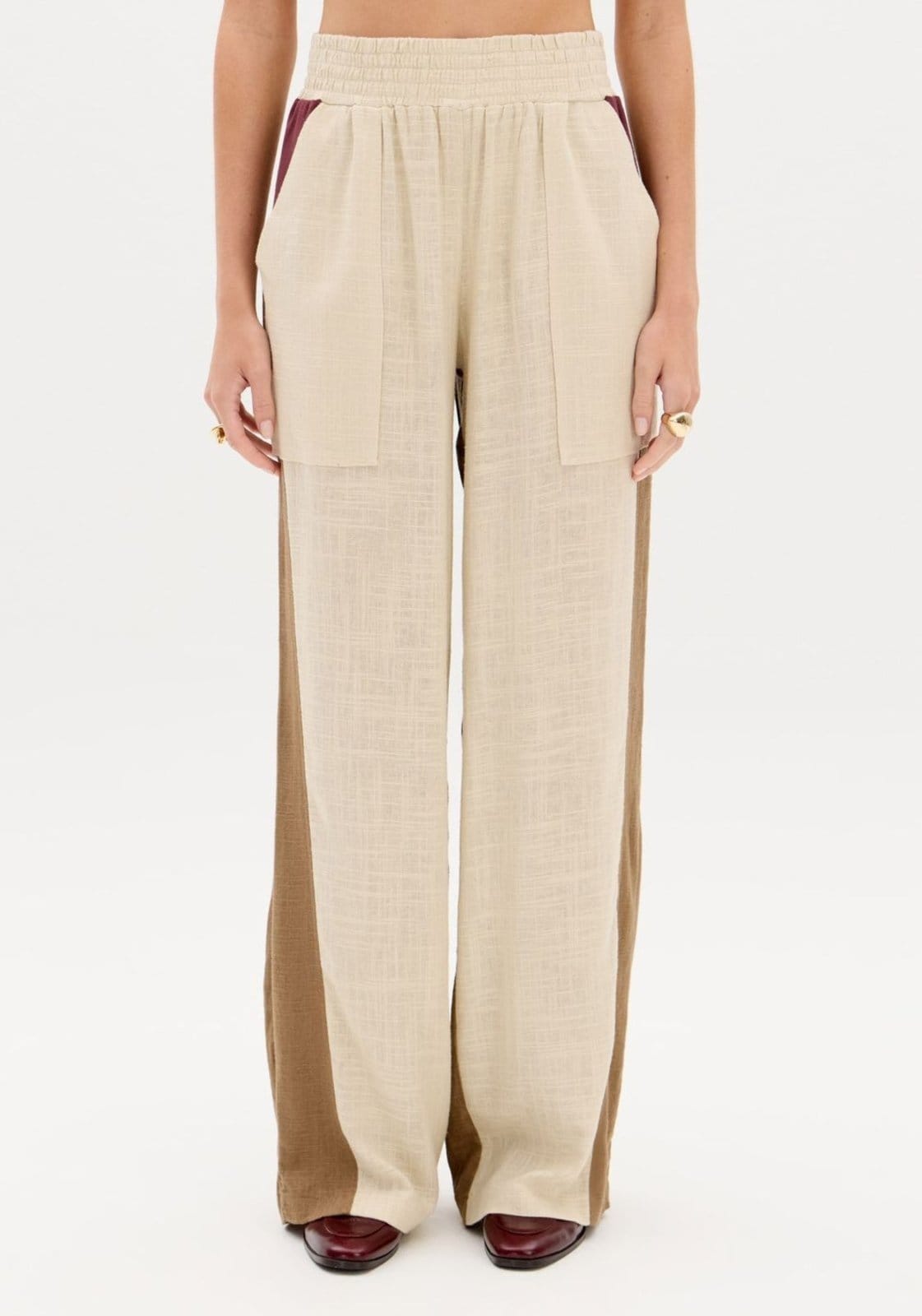 Vista 2 Calça Reta Cós Elástico Com Linho My Favorite Things marrom