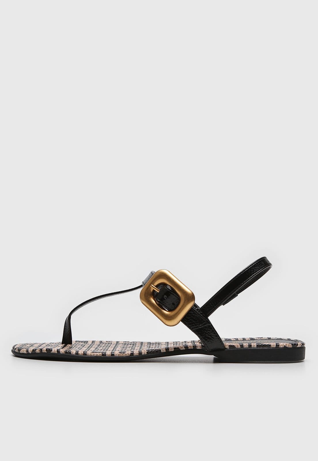 Rasteira Fechada Lança Perfume Preta com Fivela Dourada