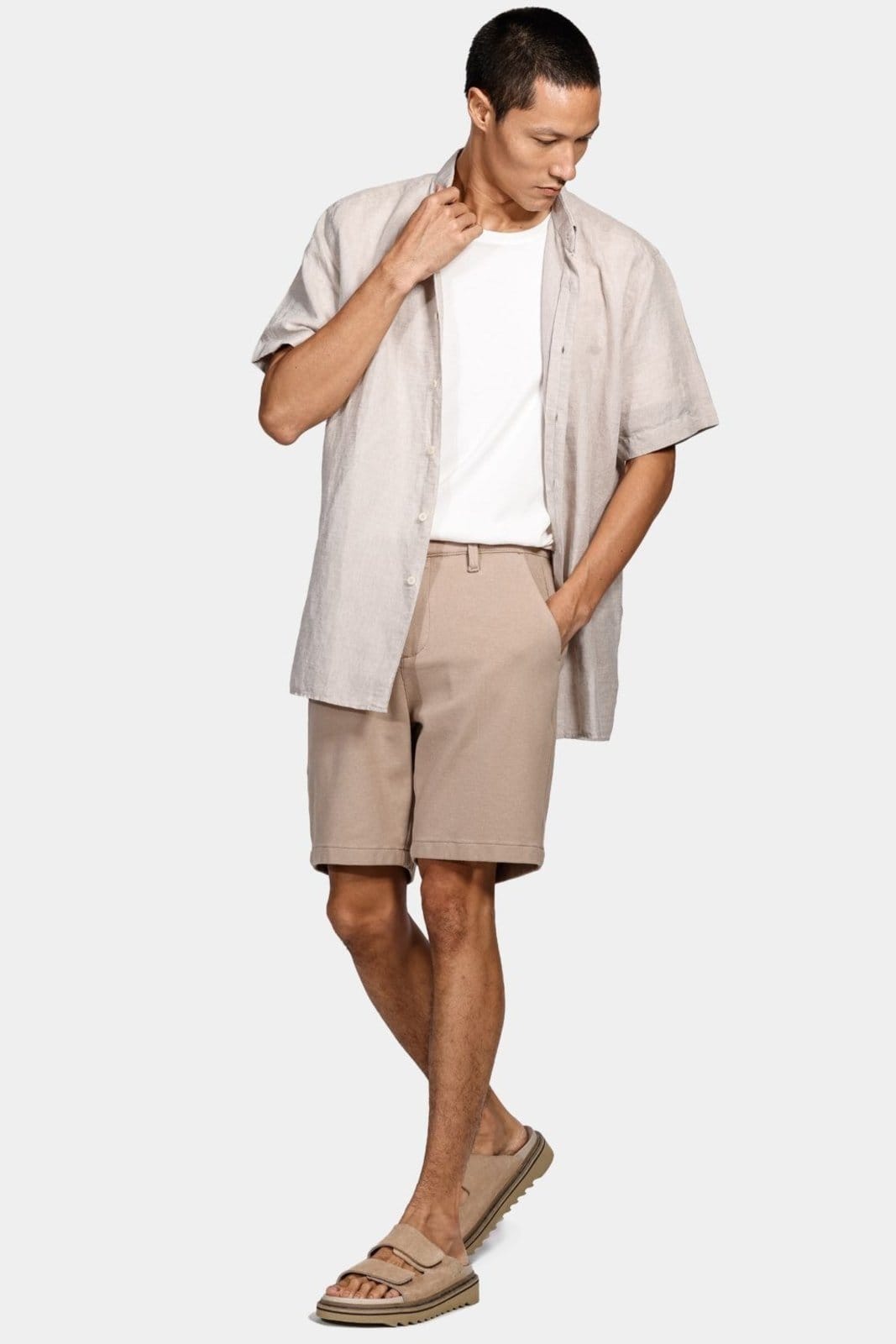 Vista 2 Camisa Aramis Manga Curta Regular Linho Martinelli Caqui Aramis bege caqui