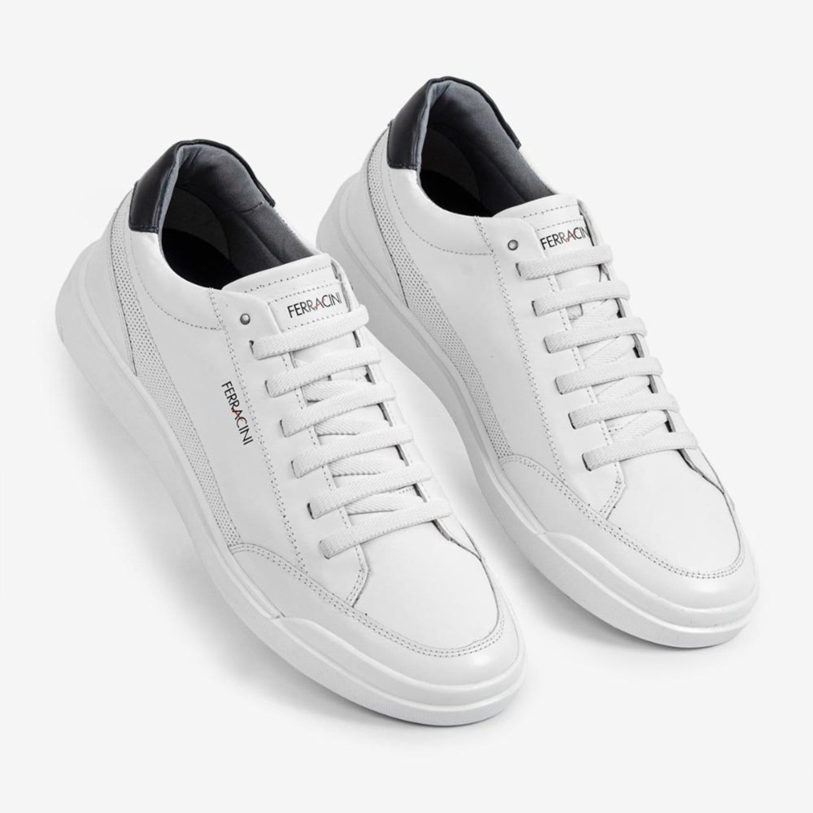 Vista 2 Sapatênis Casual Masculino Couro Ferracini Básico Dia a Dia Esportivo Original Star 1056D FERRACINI branco azul