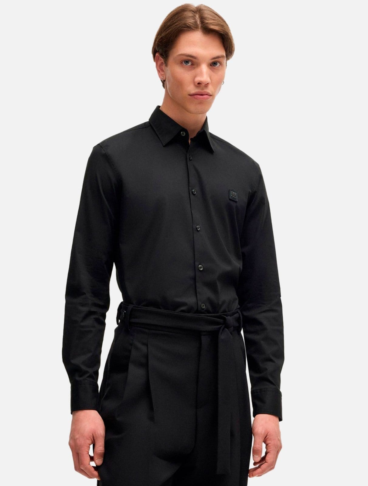 Camisa Hugo Boss Masculina Slim Fit Ermo Preta