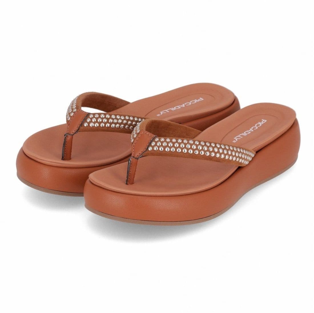 Vista 2 Chinelo Sol Anabela Médio Caramelo Ouro com Ocre Piccadilly marrom ocre