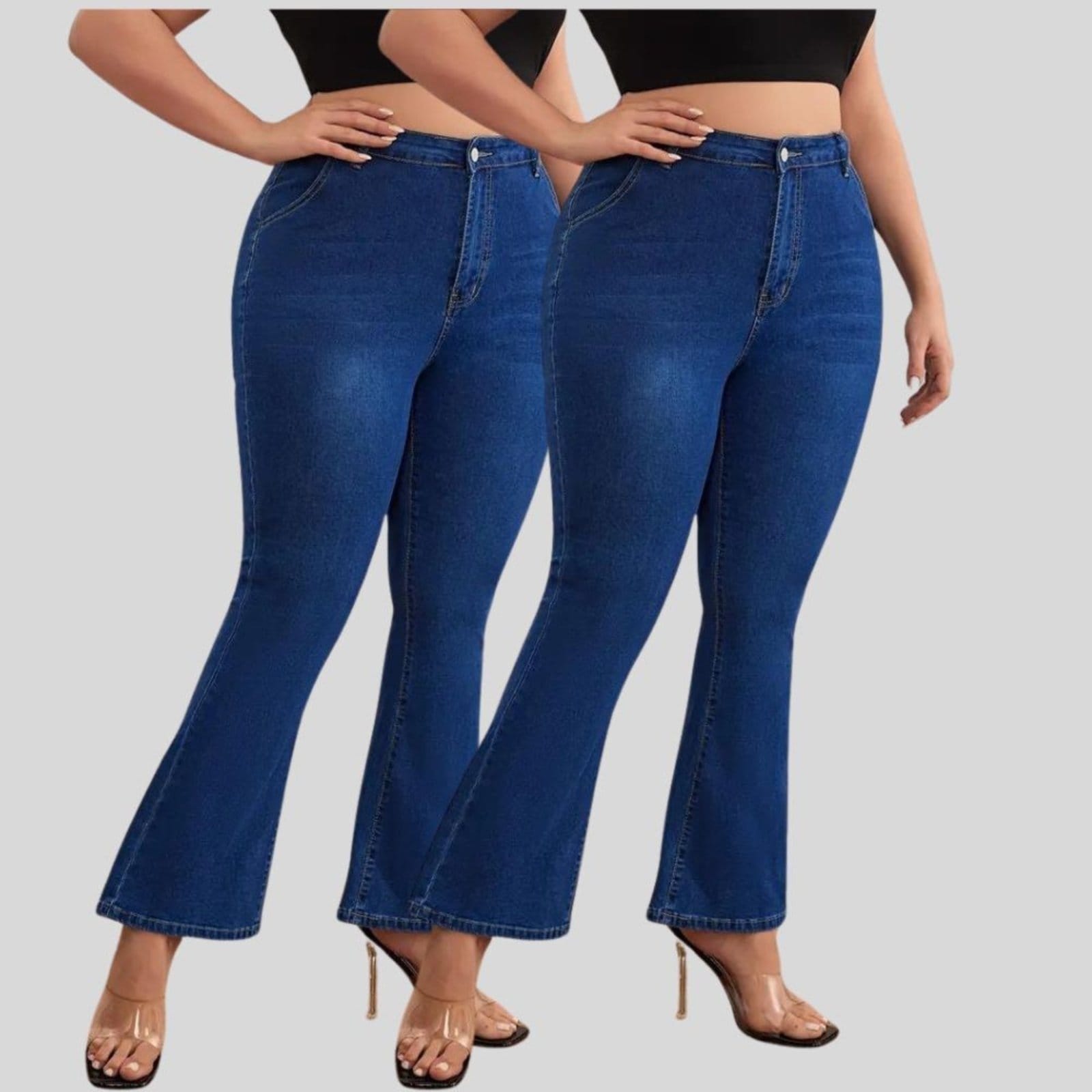 Kit 2 Calças Feminina Flare Plus Size Lavagem Escura Premium