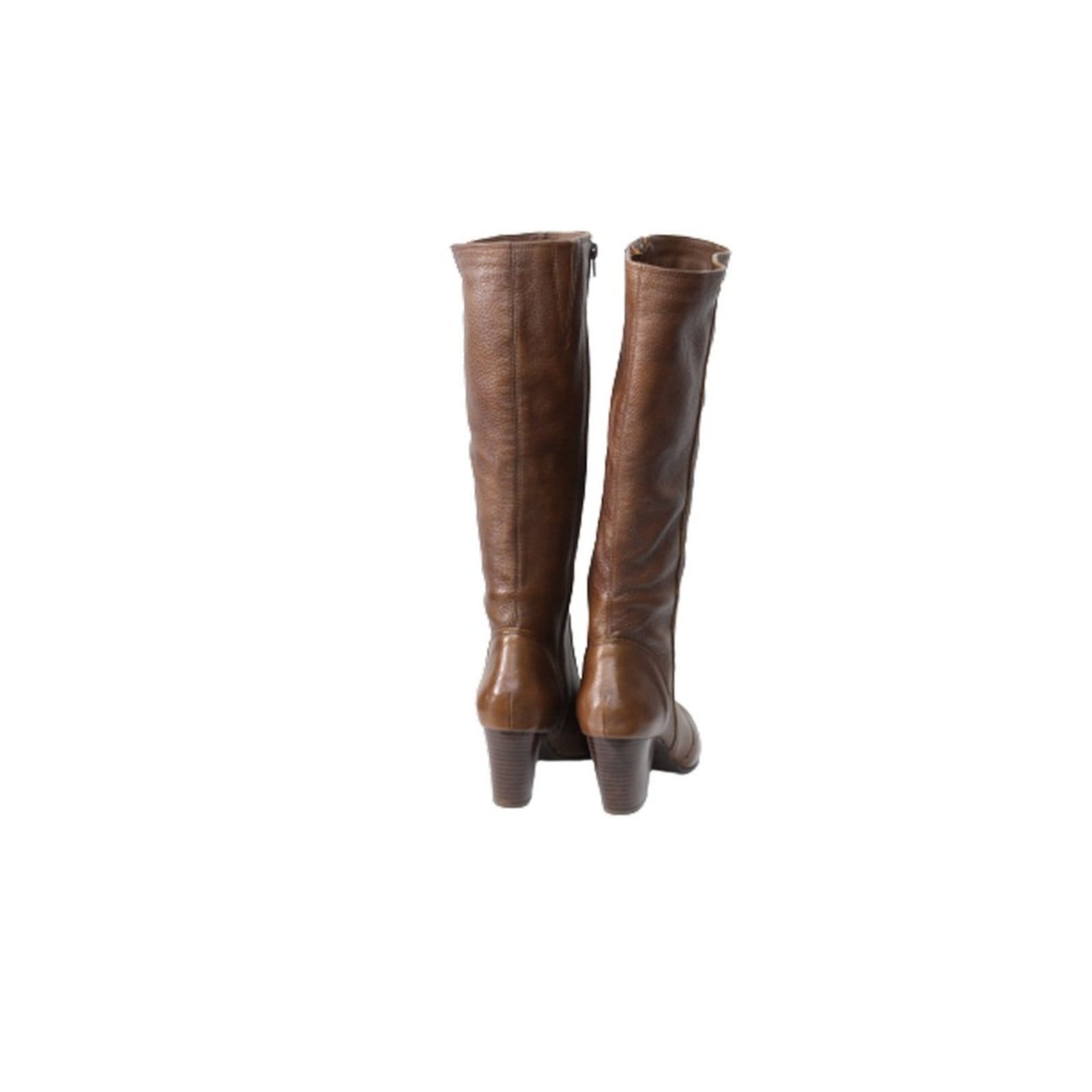 Vista 2 Bota Feminina Bico Fino Cano Longo Couro Salto 6 cm Camel Spinelli caramelo