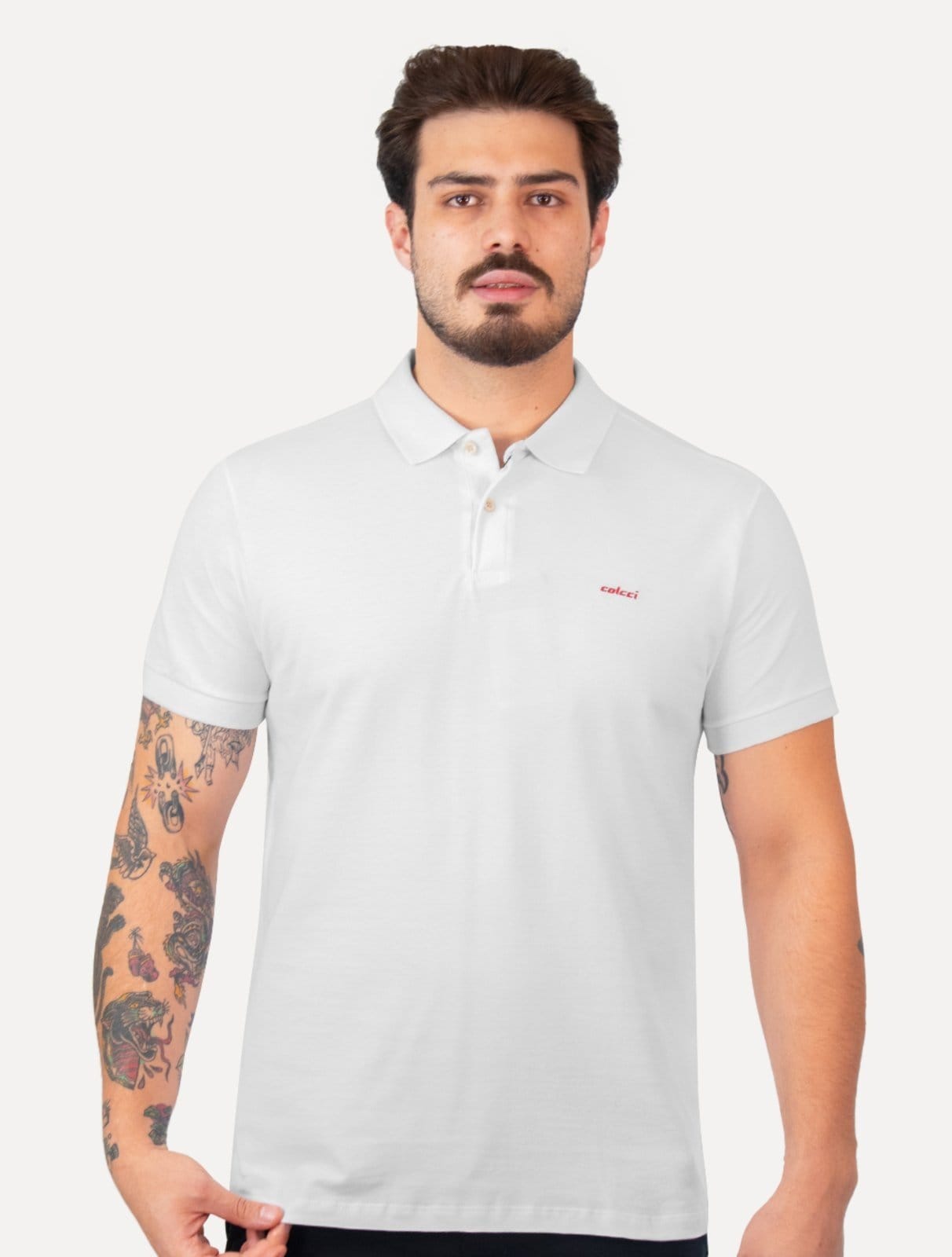Polo Colcci Masculina Piquet Red Logo Branca