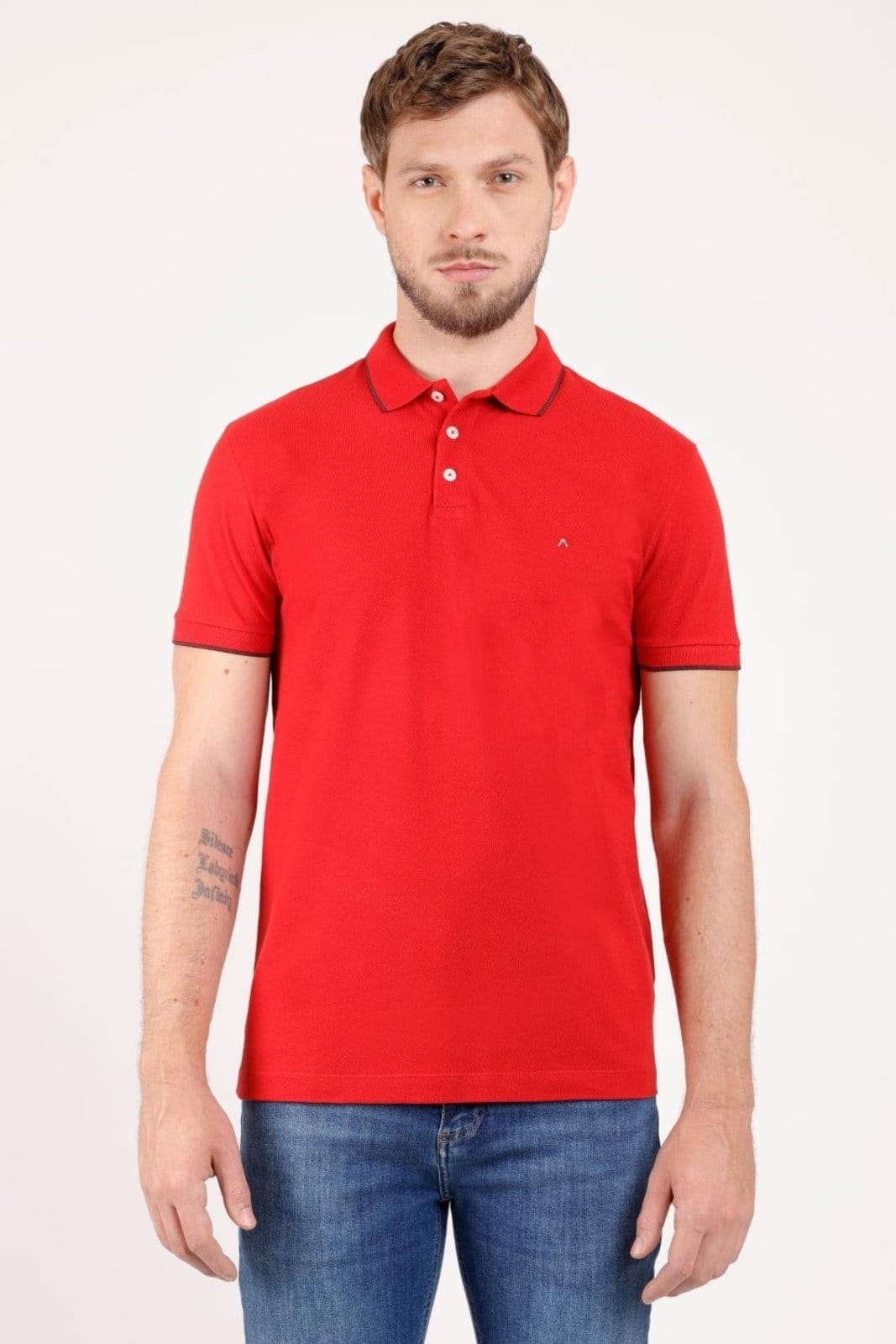 Polo Aramis Manga Curta Piquet Classic Vermelho Com Burgundy
