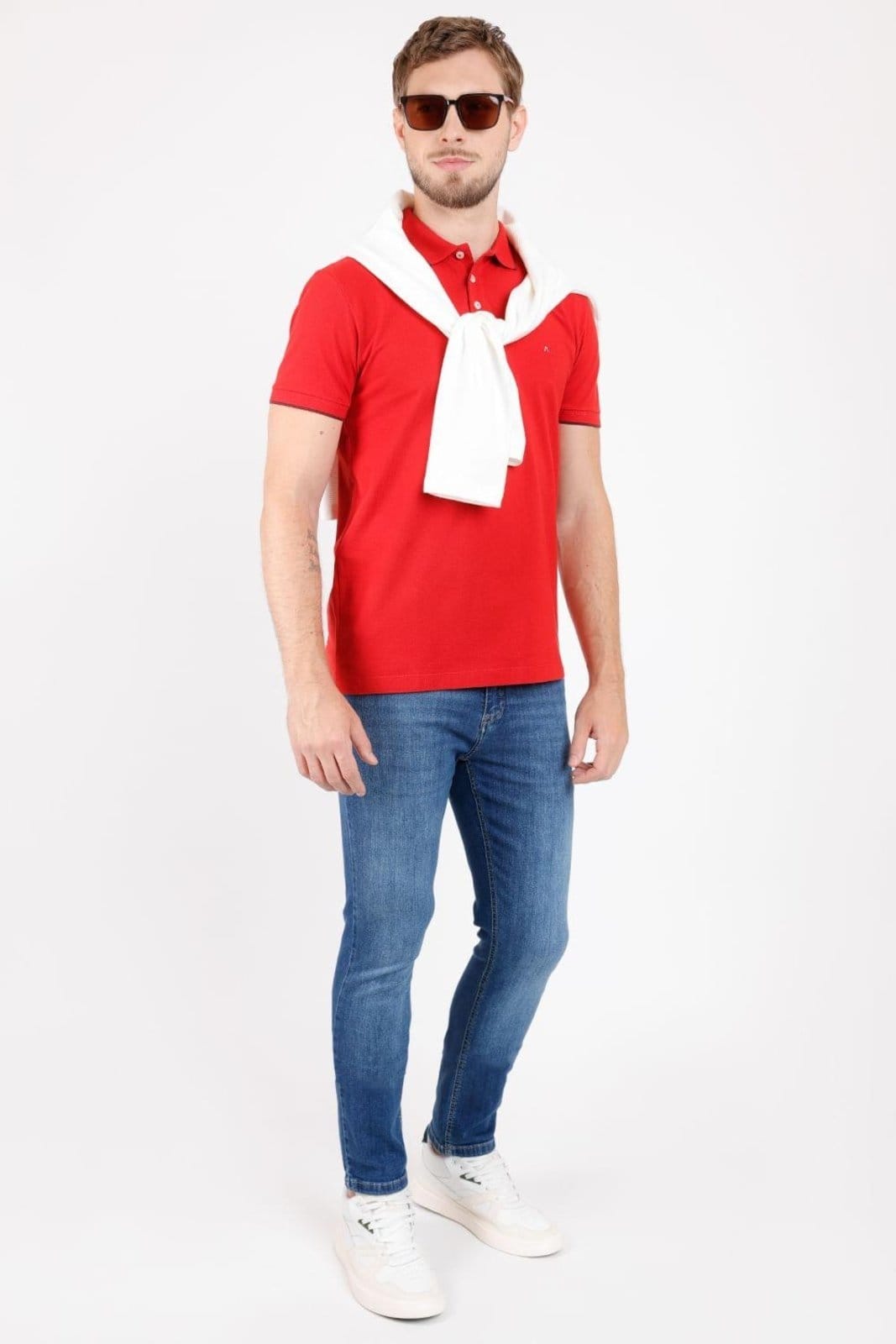 Vista 2 Polo Aramis Manga Curta Piquet Classic Vermelho Com Burgundy Aramis incolor