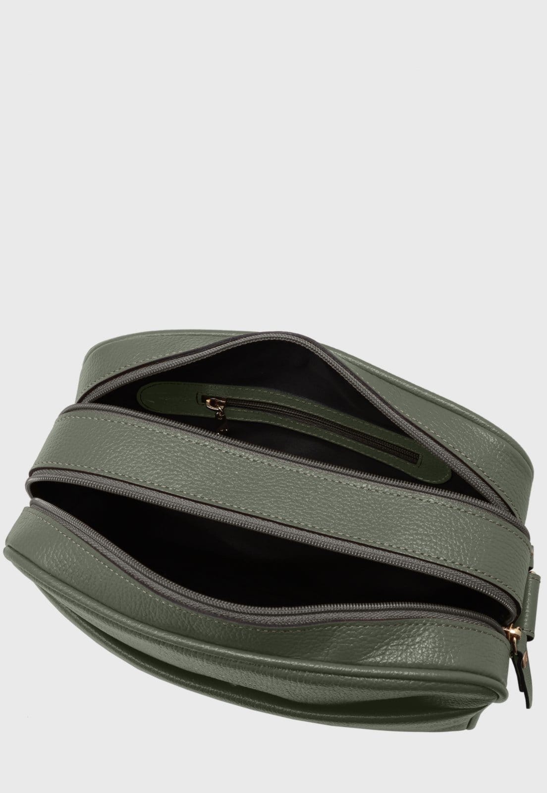 Vista 2 Bolsa Transversal de Couro Mariart Pupunha Army Mariart verde militar