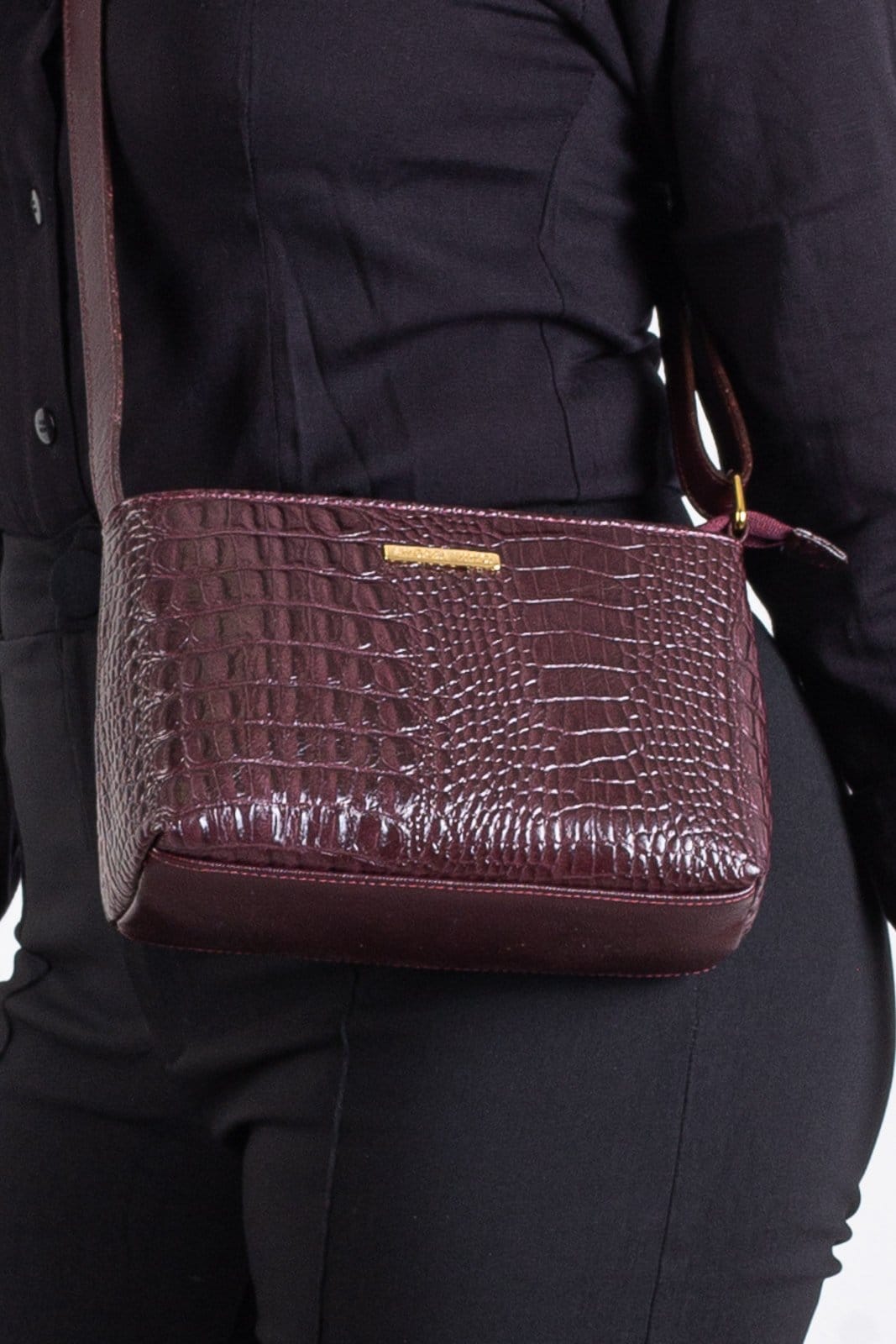 Bolsa pequena transversal de couro croco Iris - Marsala