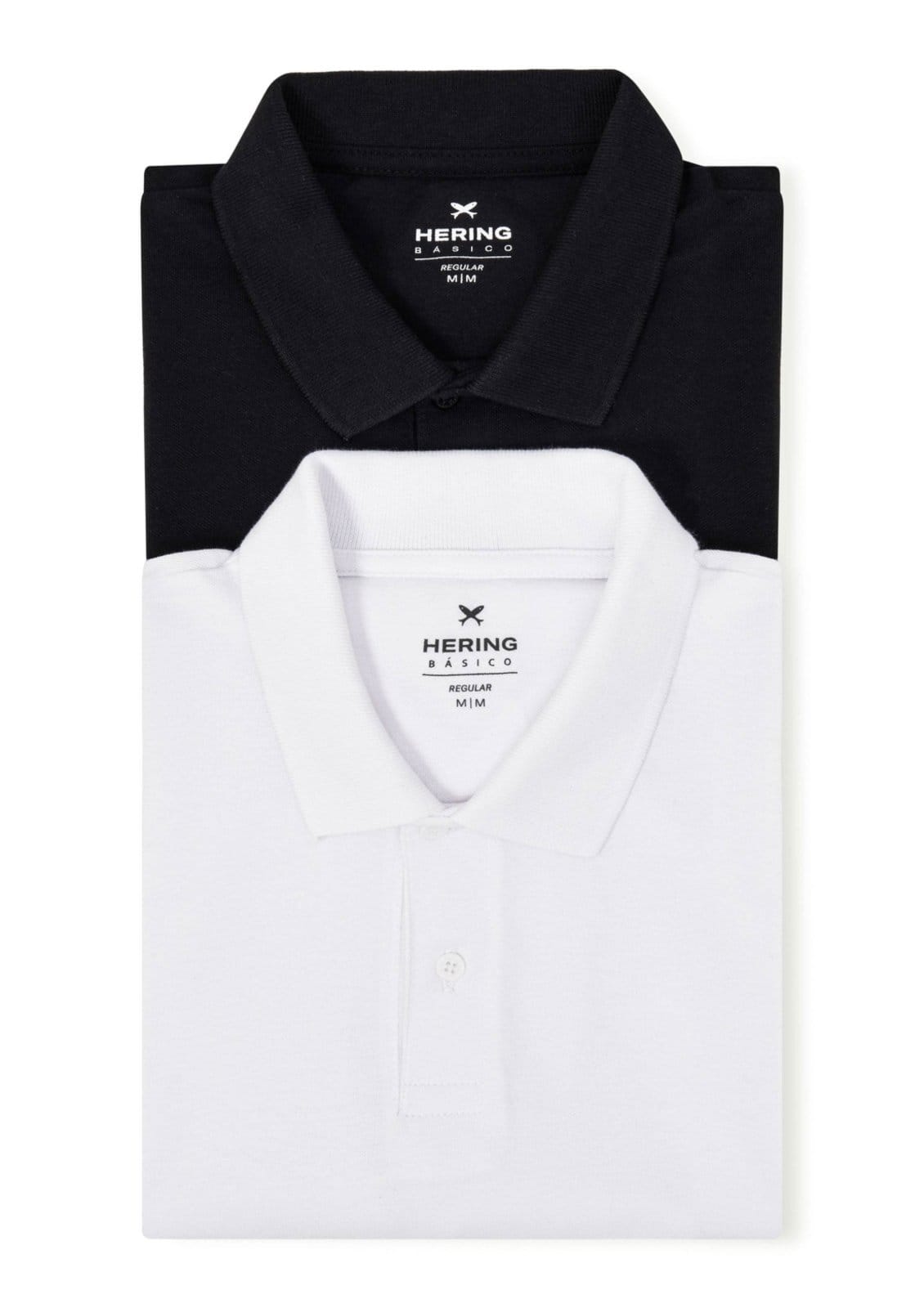 Vista principal Kit Com 2 Camisas Polo Básicas Masculinas E Branco Hering preto