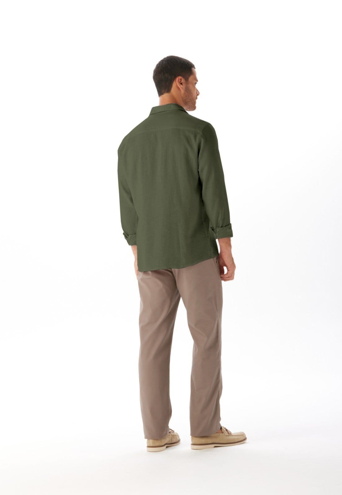 Vista 2 Camisa Linho Slim Manga Longa Traymon Azeitona Traymon verde