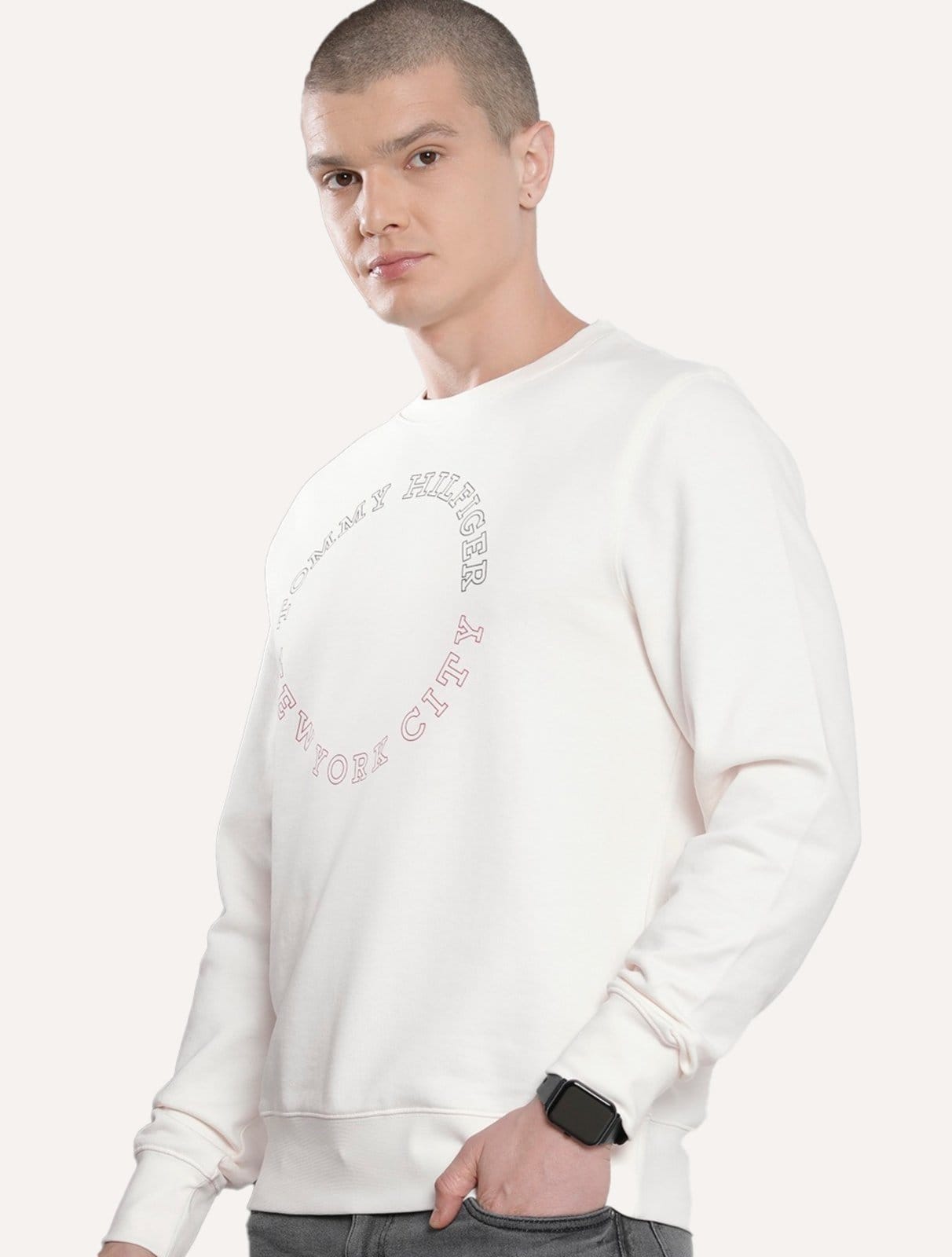 Moletom Tommy Hilfiger Masculino Crewneck Monotype Roundall Off-White
