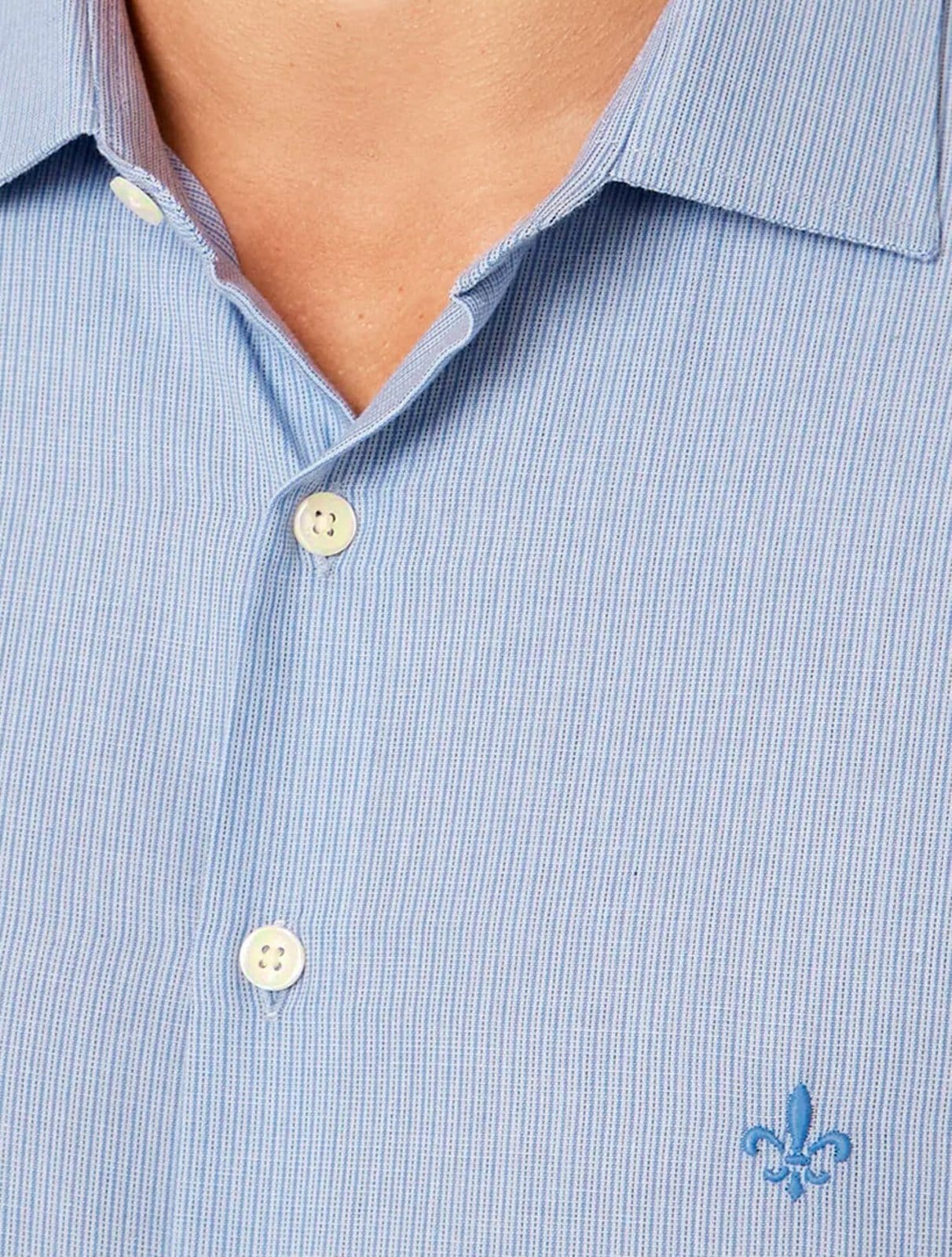 Vista 2 Camisa Dudalina Masculina Slim Superfine Cotton Listrada Light Médio Dudalina azul