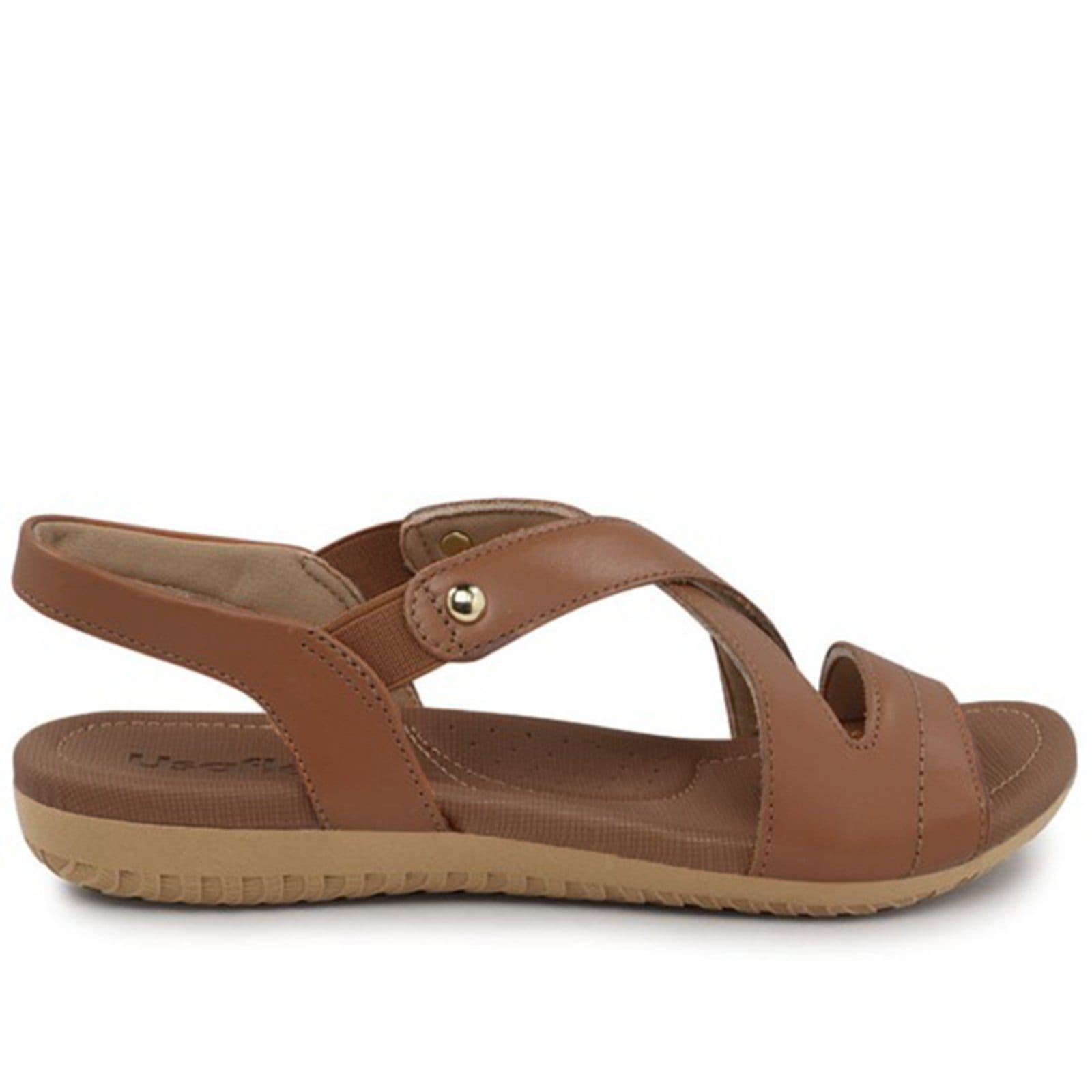 Sandália Usaflex Rasteira Couro Elastico Conforto R1804 Camel - 099