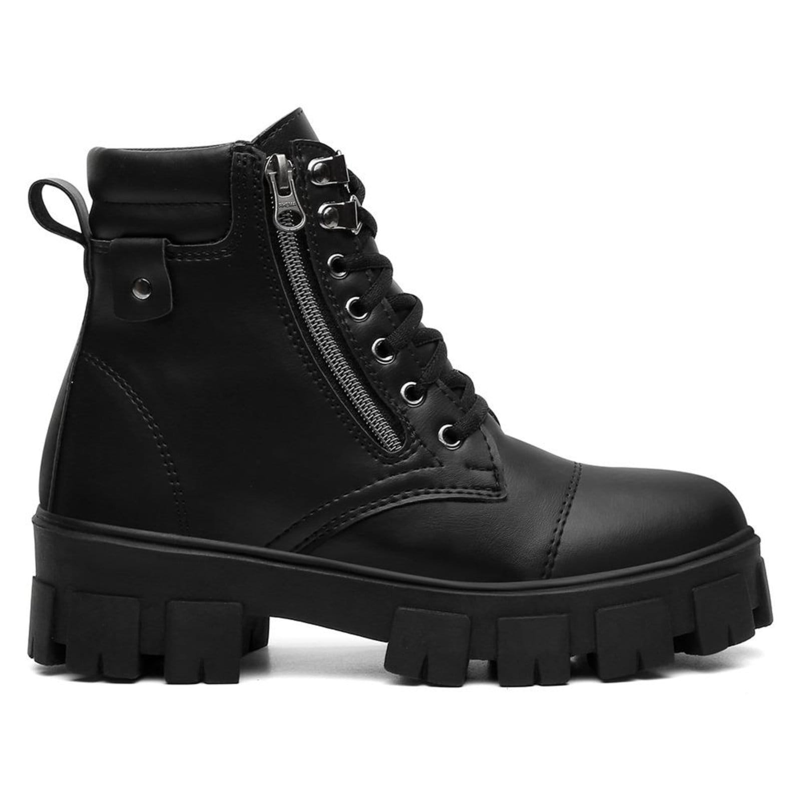 Vista 2 Bota Feminina Casual Veritimo Coturno Cano Baixo Tratorado Street Zíper Estiloso Veritimo preto