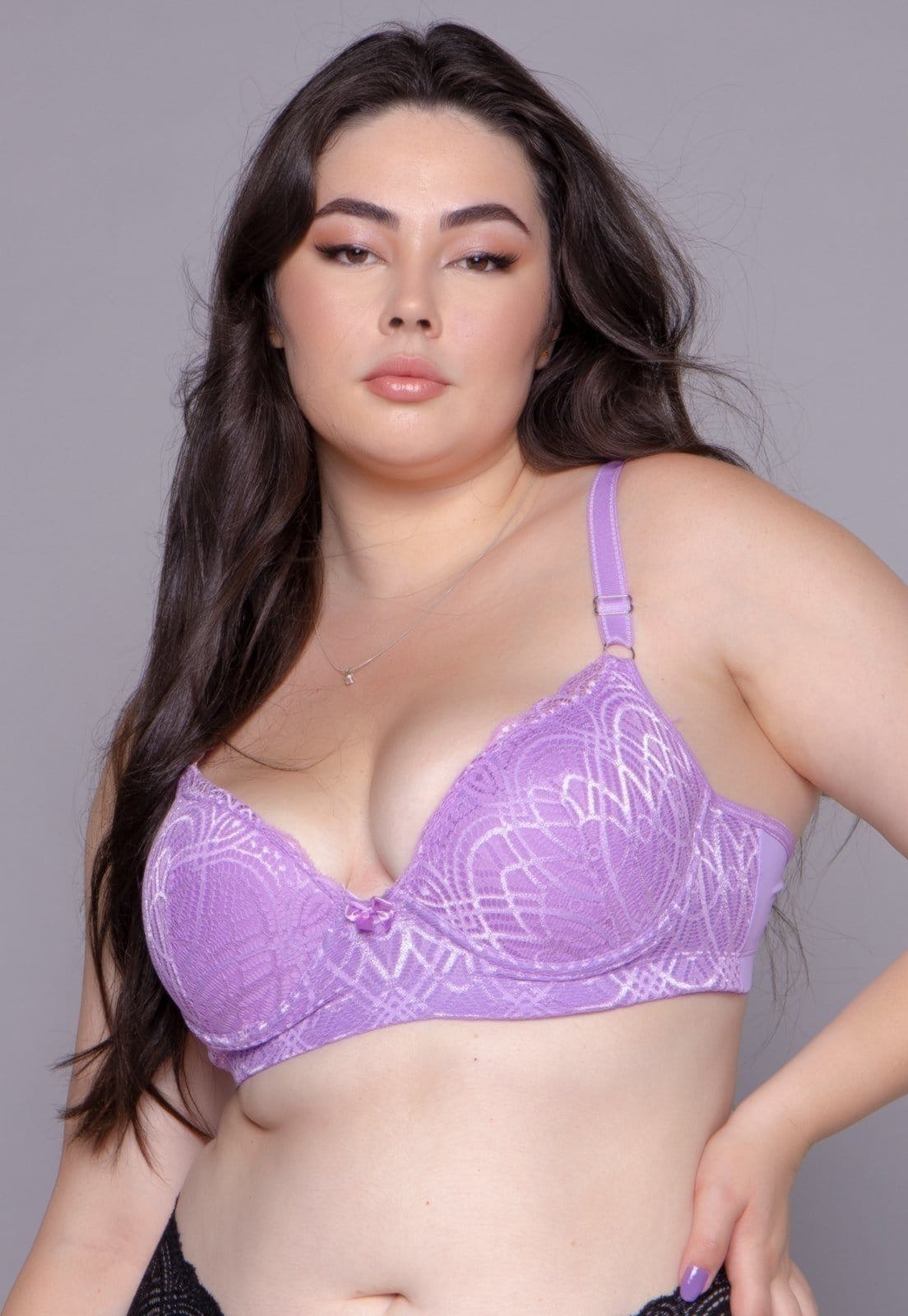 Vista 2 Soutien Plus Size Vekyo com Bojo Alça Reforçada Lilás VEKYO rosa