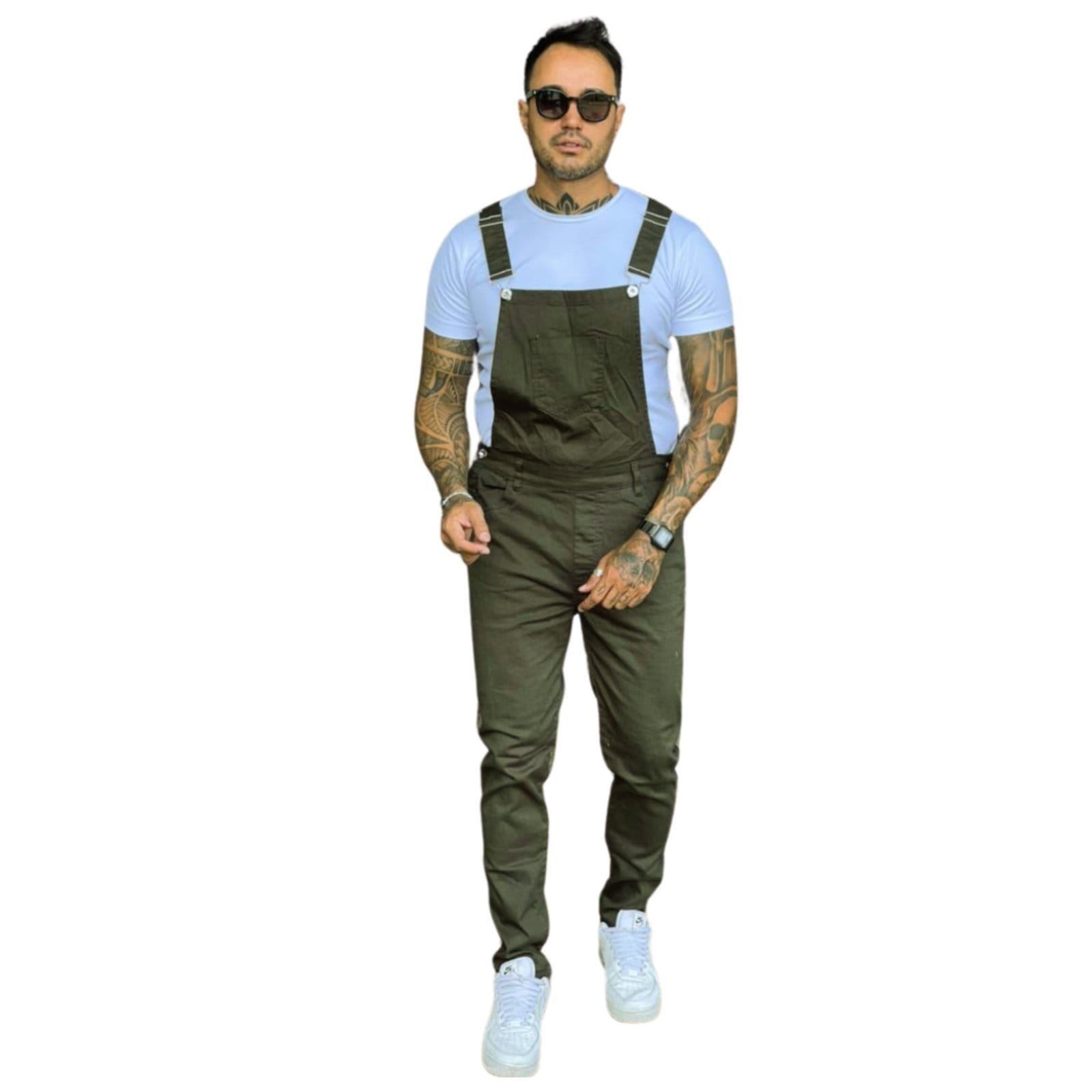 Vista 2 Macacão Masculino Jeans Loka Musgo Sarja Jeans Loka verde/verde militar verde