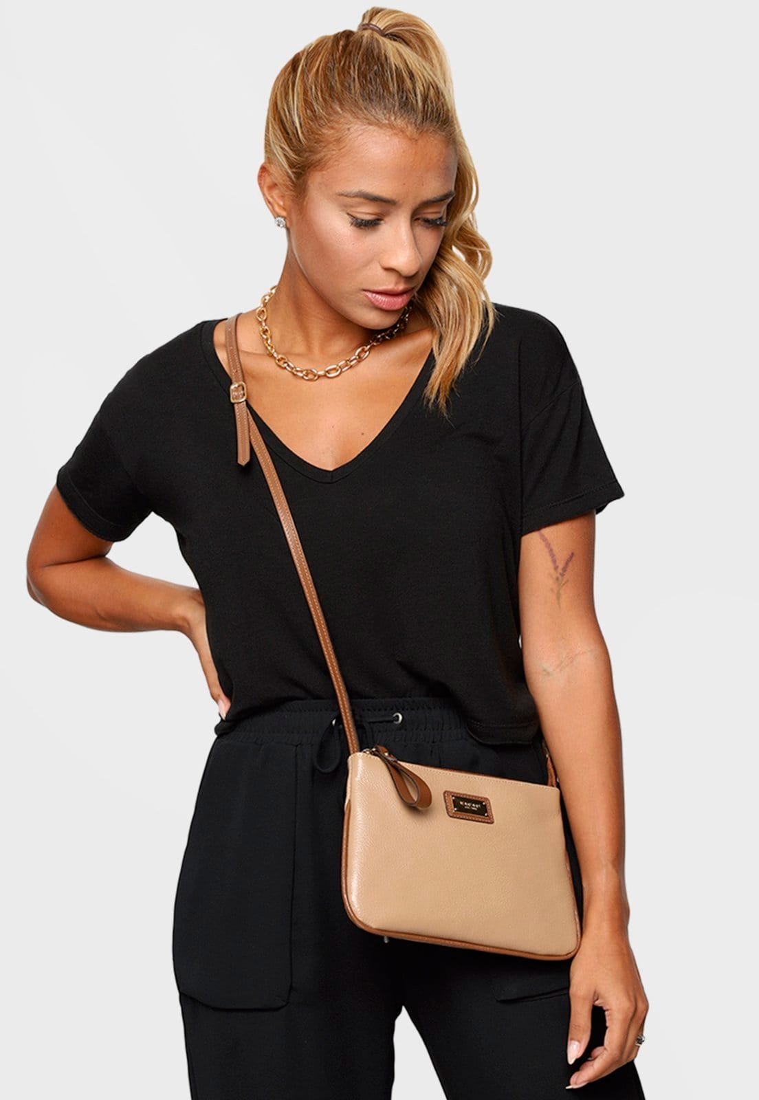 Bolsa Transversal Couro Mariart 199MRT Areia e Havana