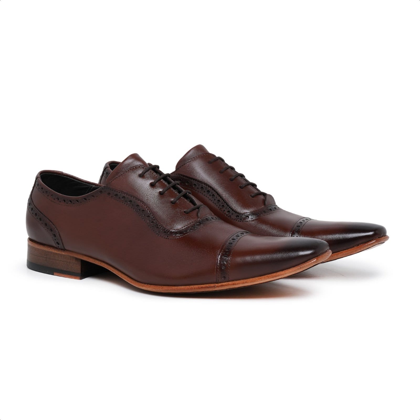 Vista 2 Sapato Social Fino Brogue Masculino em Couro Paulo Vieira cor Tabaco Paulo Vieira Homem café