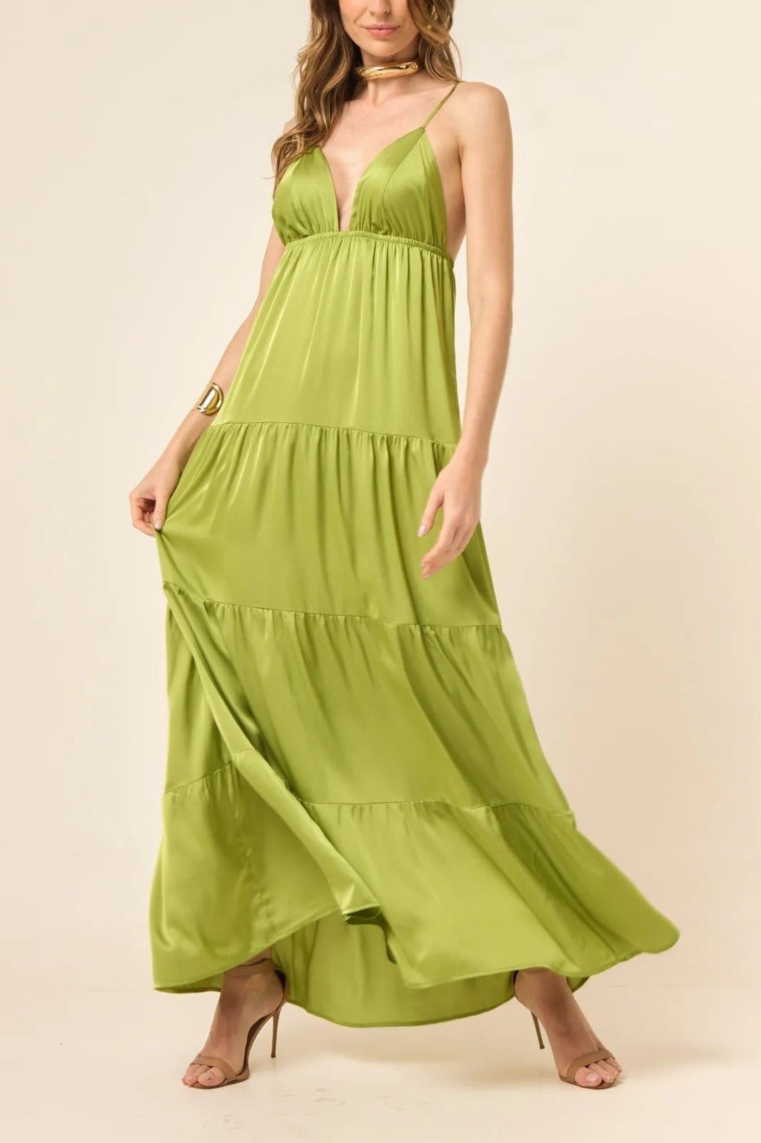 Vista 2 Vestido Em Cetim Noronha Festa Lima VIC BRAND verde