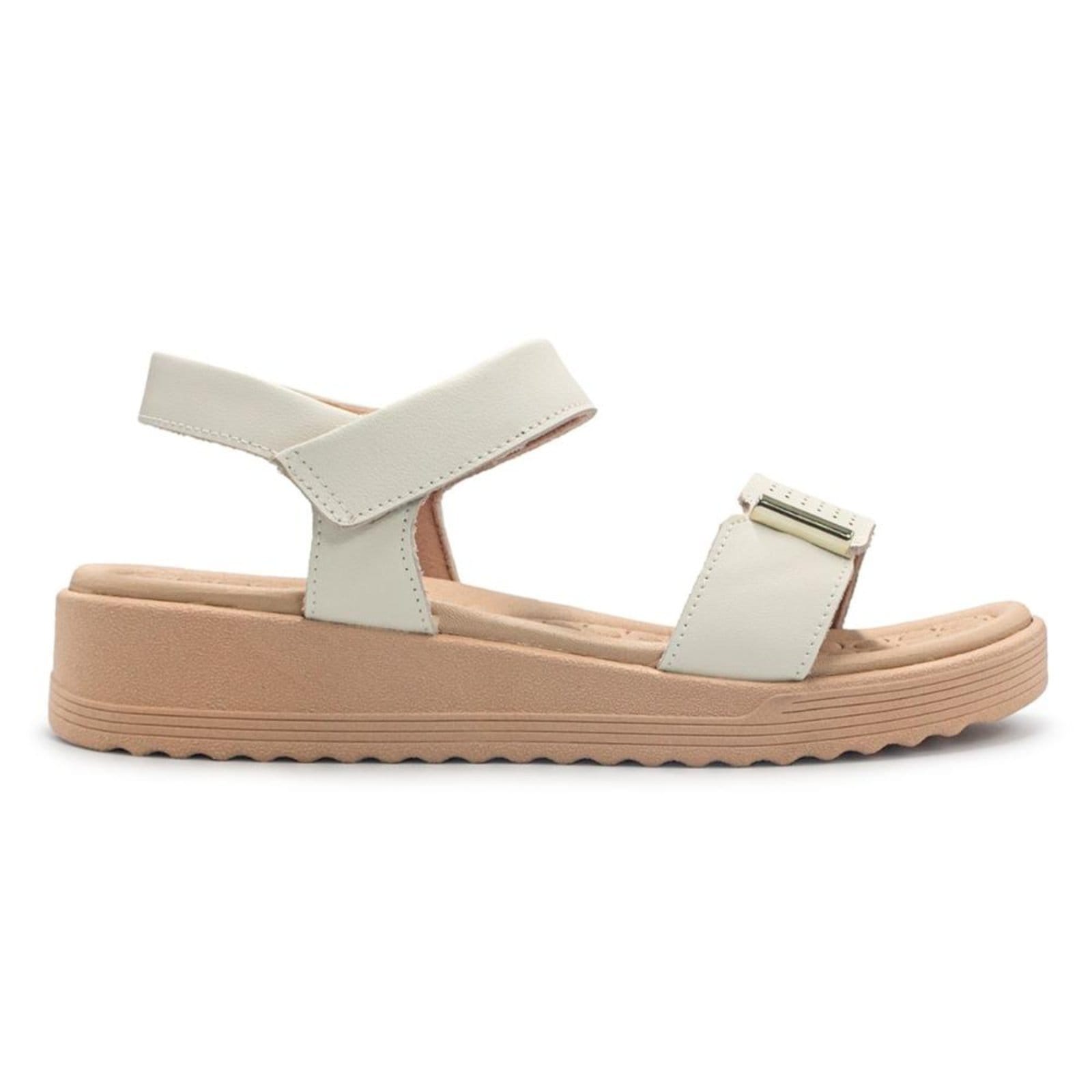 Sandália Usaflex Feminina Salto Anabela Ajuste Fecho-Flex Detalhe Casual MA10004 Off-white
