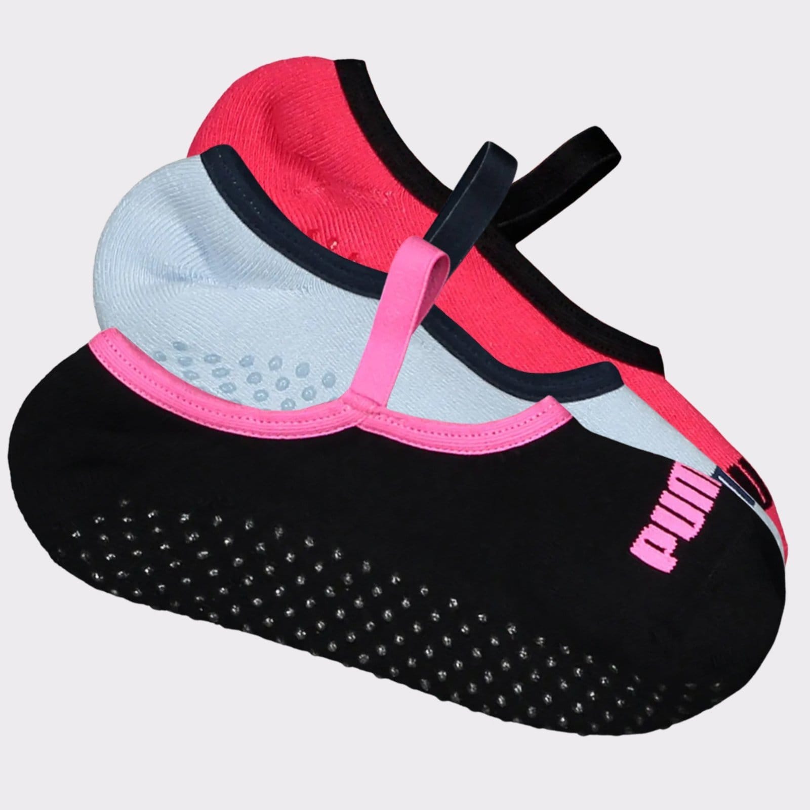 Kit Meia Puma Pilates Feminina 3 pares Preta e e Vermelha - 2