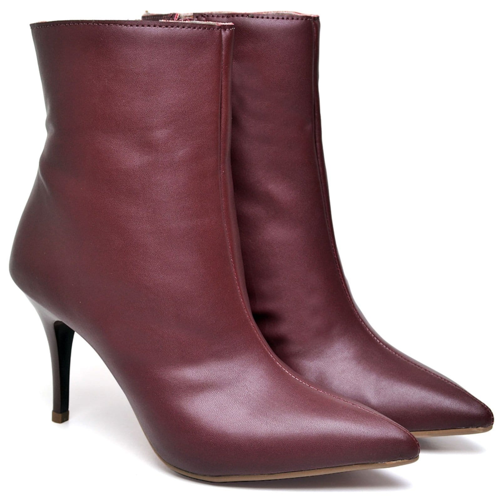 Bota Cano Curto Feminino Salto Fino Médio Napa Marsala