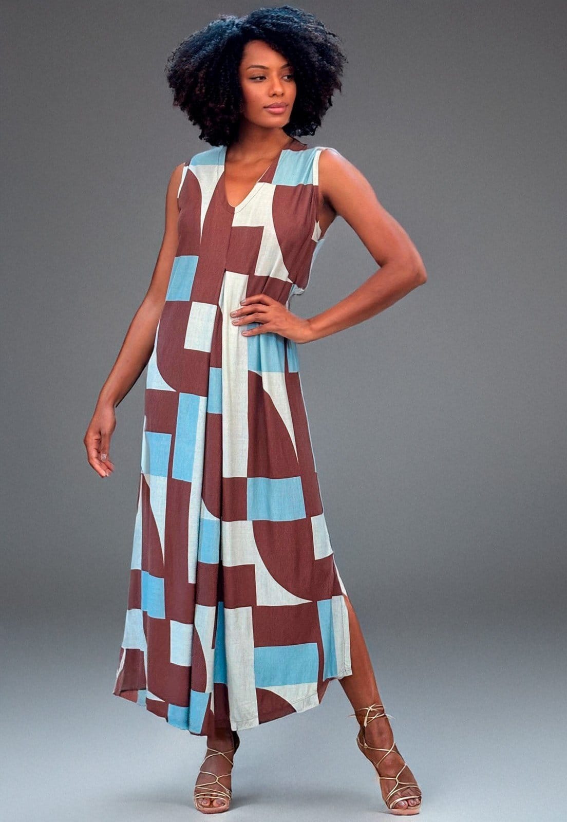 Vestido Cabanafree Longo Acará Malha Estampa Santa Rosa do Tocantins