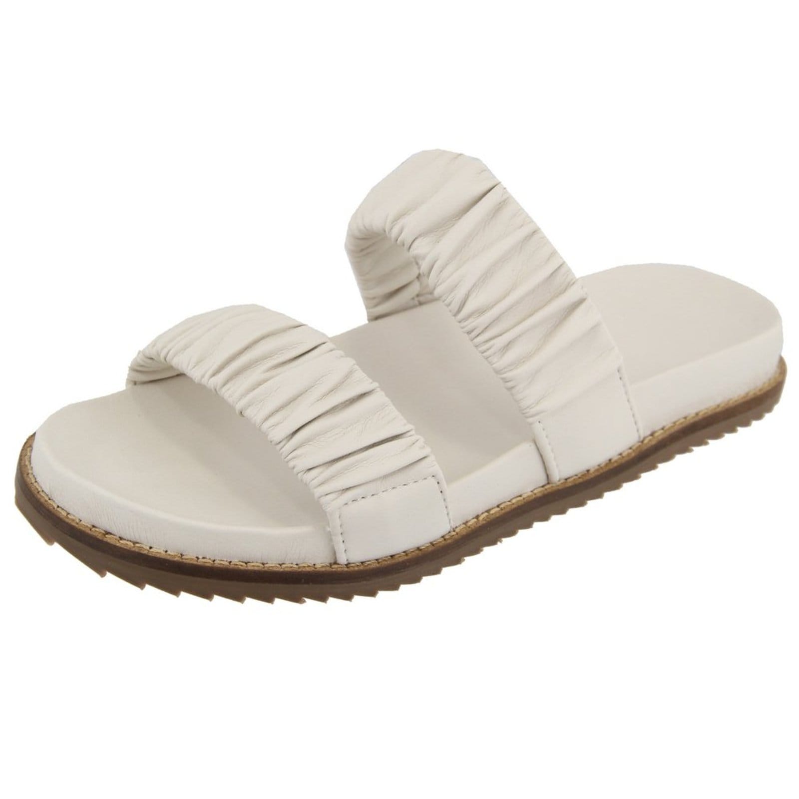 Papete Rasteira Feminina Paula B Com Tiras Enrugadas Palmilha Confort Off White