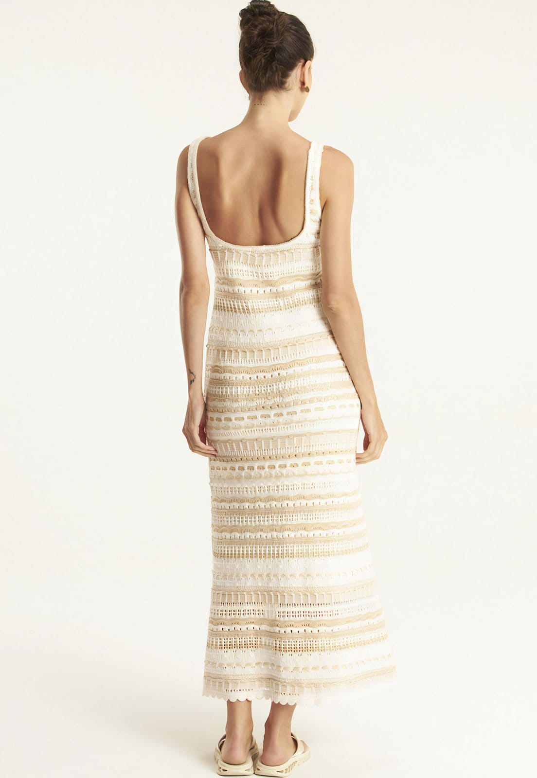 Vista 2 Vestido Tricot Cantão Longo Listrado Off-White Cantão off-white white