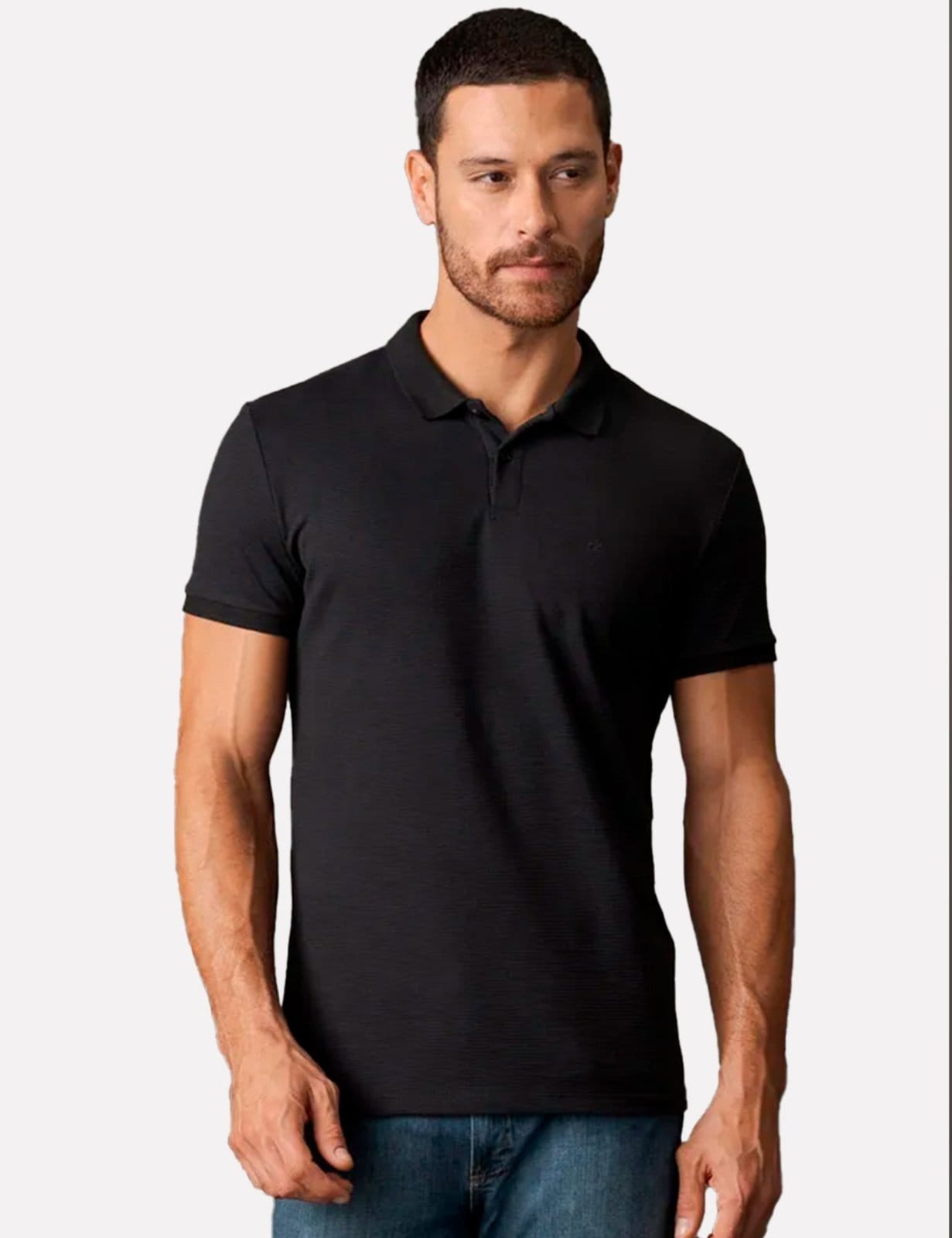 Polo Calvin Klein Masculina Slim Fit Malha Textura Preta