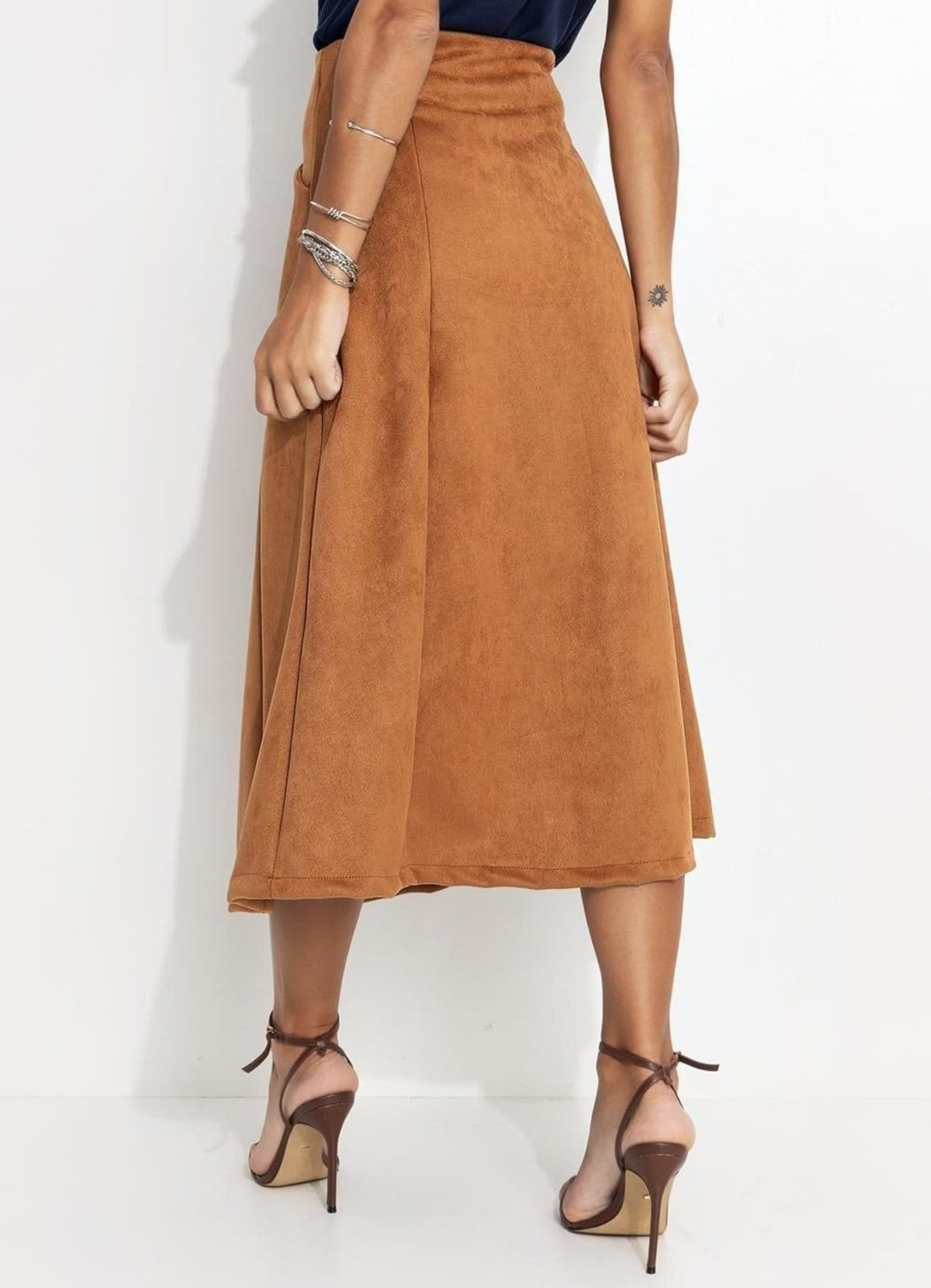 Vista 2 Saia Feminina Em Malha Suede Quintess Quintess marrom