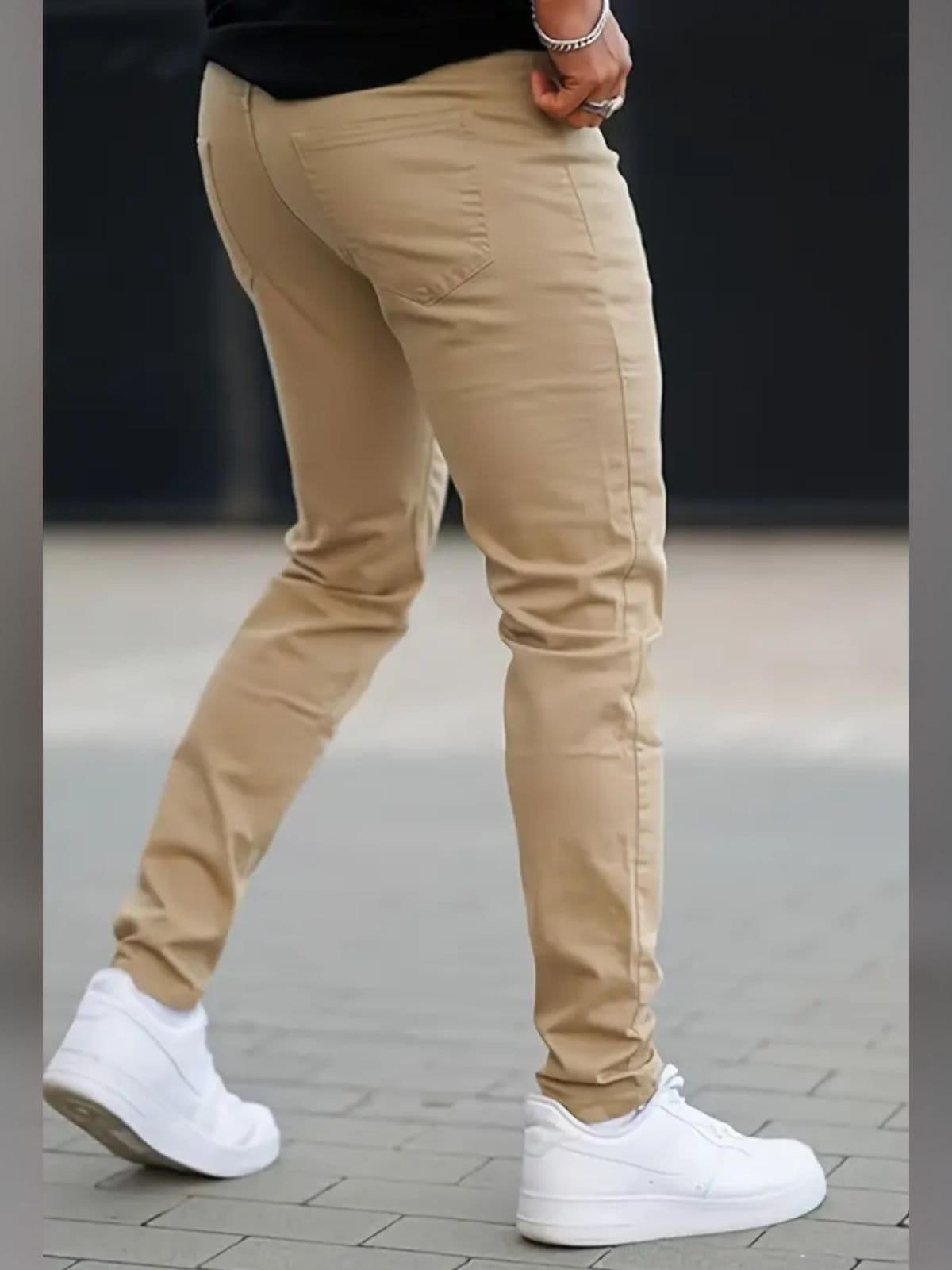 Vista 2 Calça Sarja Masculina Kovali Premium Com Elastano Confortável Bolso-Faca Caqui KOVALI FASHION STORE bege/cáqui caqui