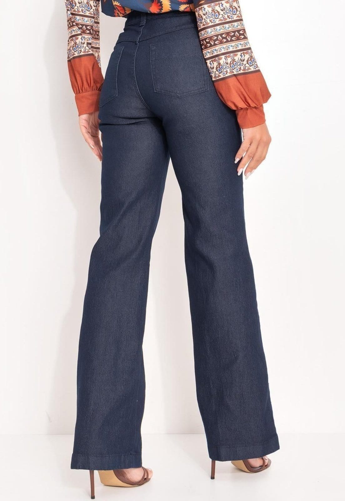 Vista 2 Calça Pantalona Com Bolsos Jeans Escuro Quintess azul