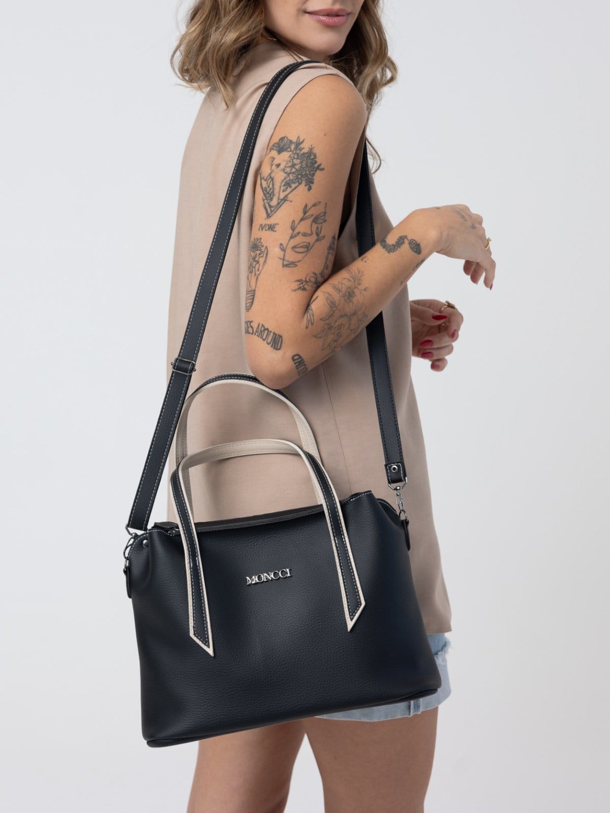 Vista 2 Bolsa Moncci Média Alça transversal e alça de mão e Branco MONCCI multicolorido/preto