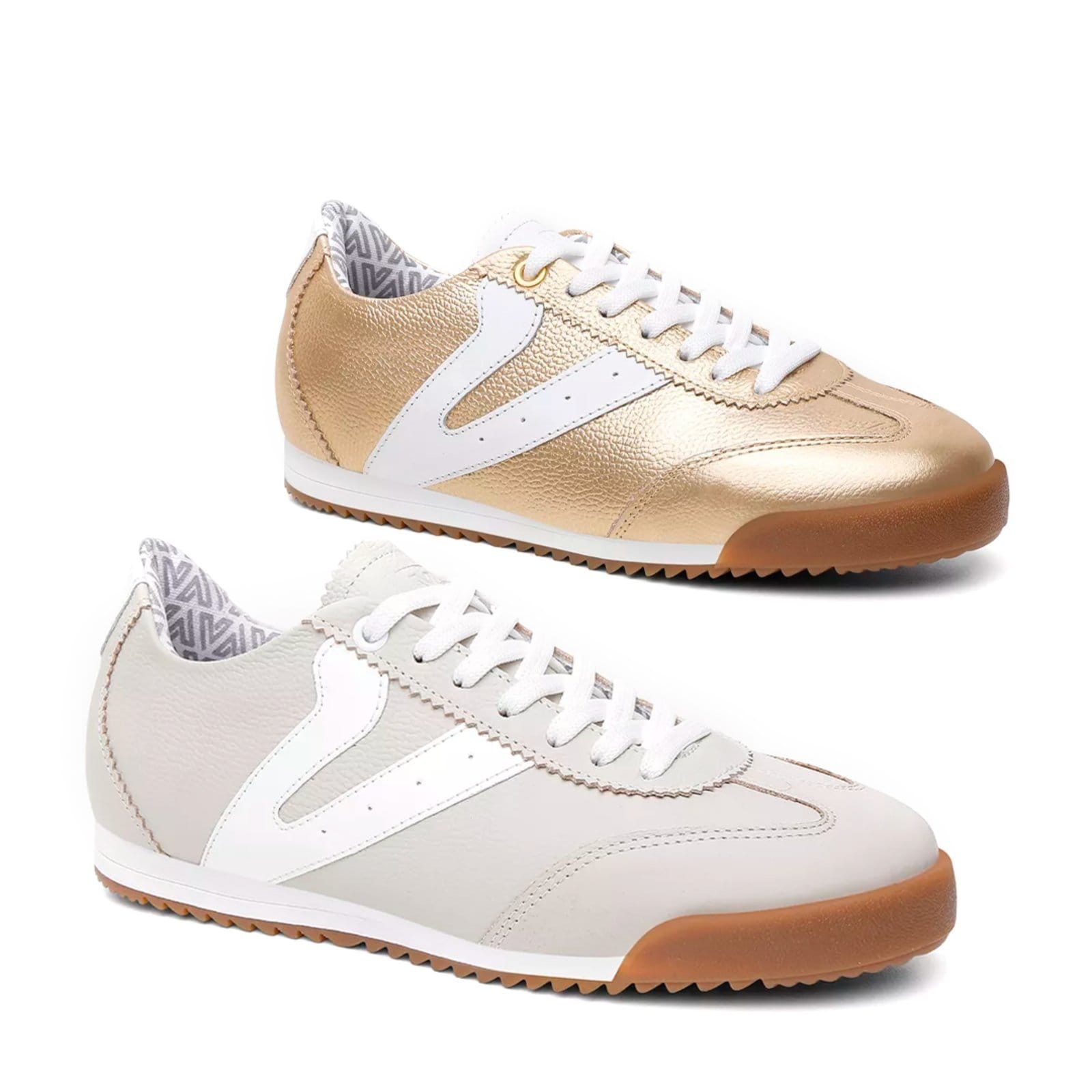 Kit 2 Tênis Feminino Vittal Couro Legítimo Naomi Casual Clássico Retrô e Offwhite