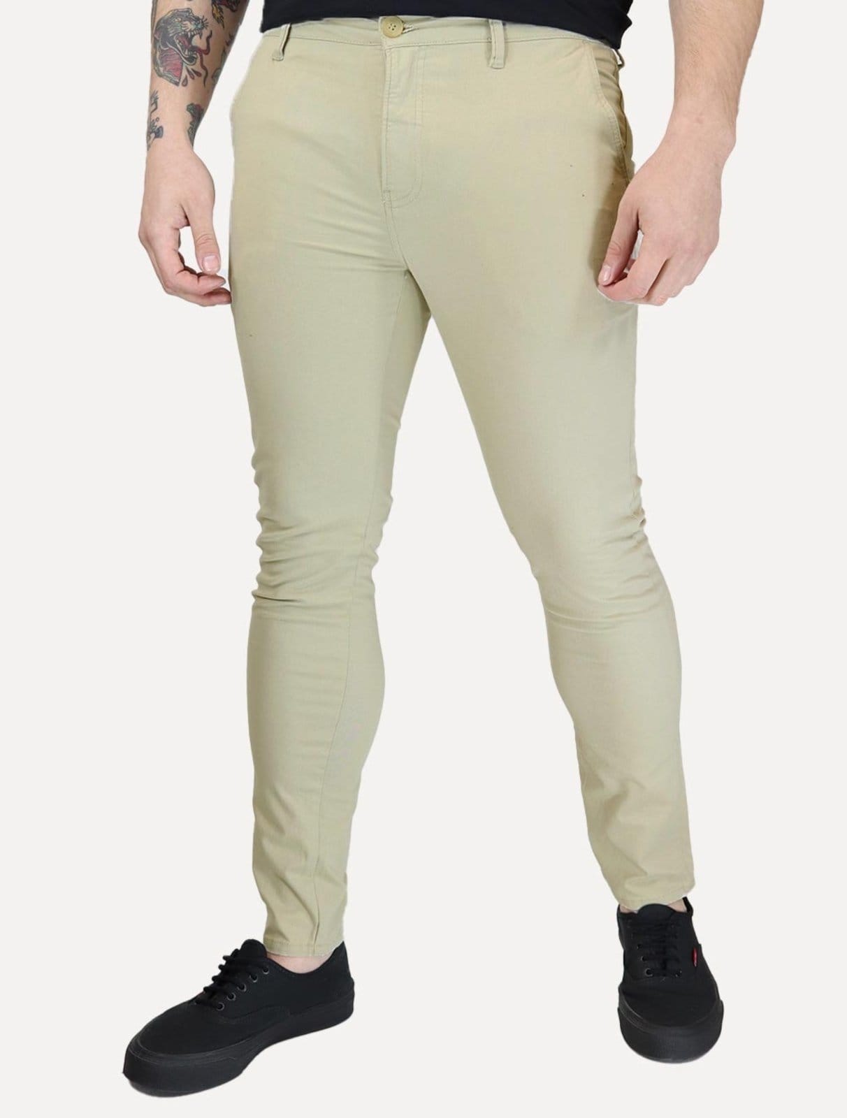 Vista principal Calça Calvin Klein Jeans Masculina RE Issue Label Claro Calvin Klein cáqui