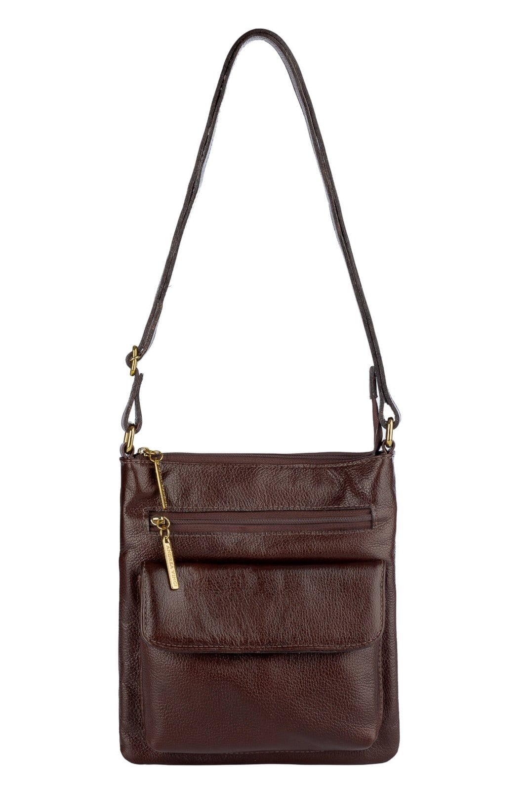 Bolsa pequena transversal de couro liso Alana - Café