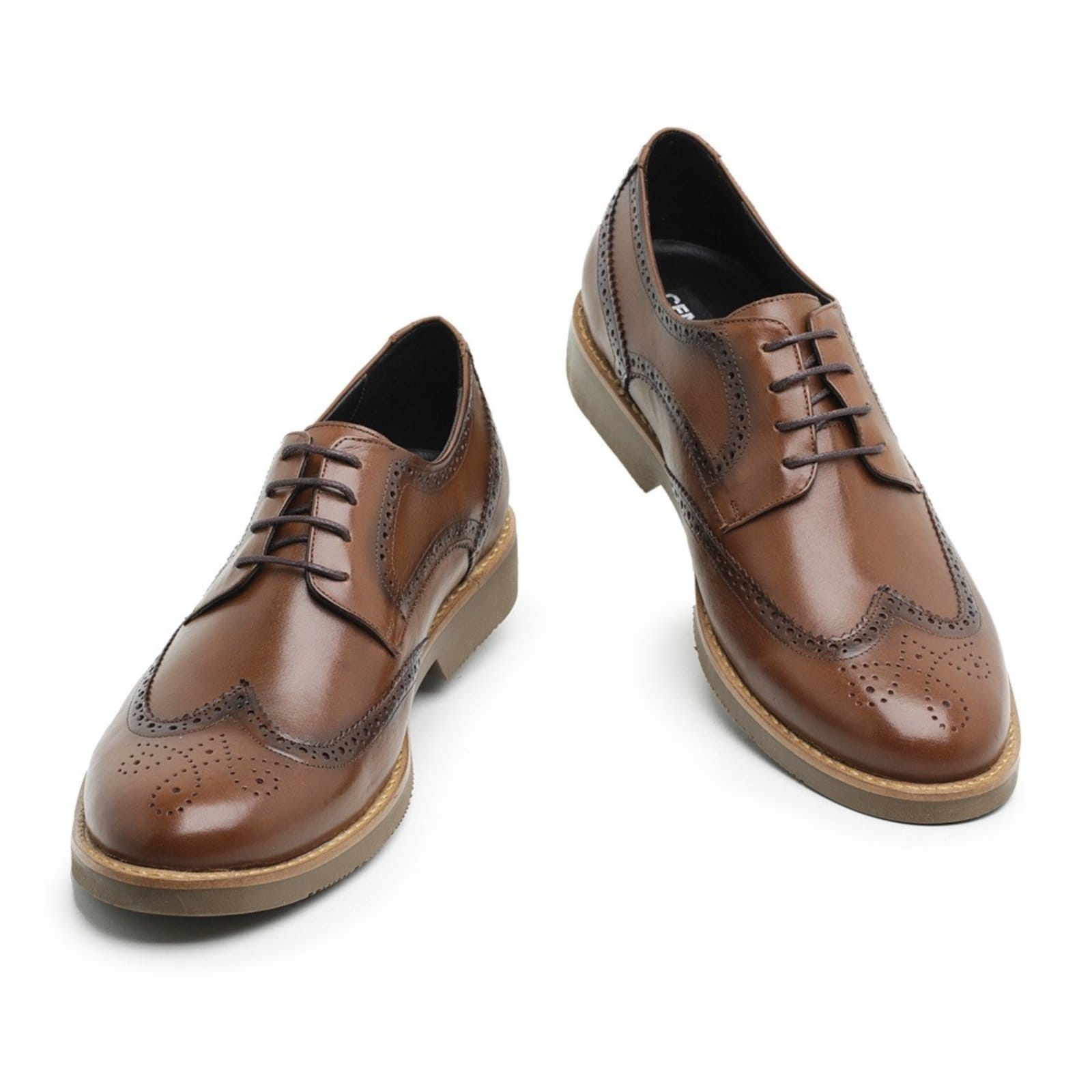Vista 2 Sapato Casual Centuria Brogue Couro Whisky Centuria Calçados marrom