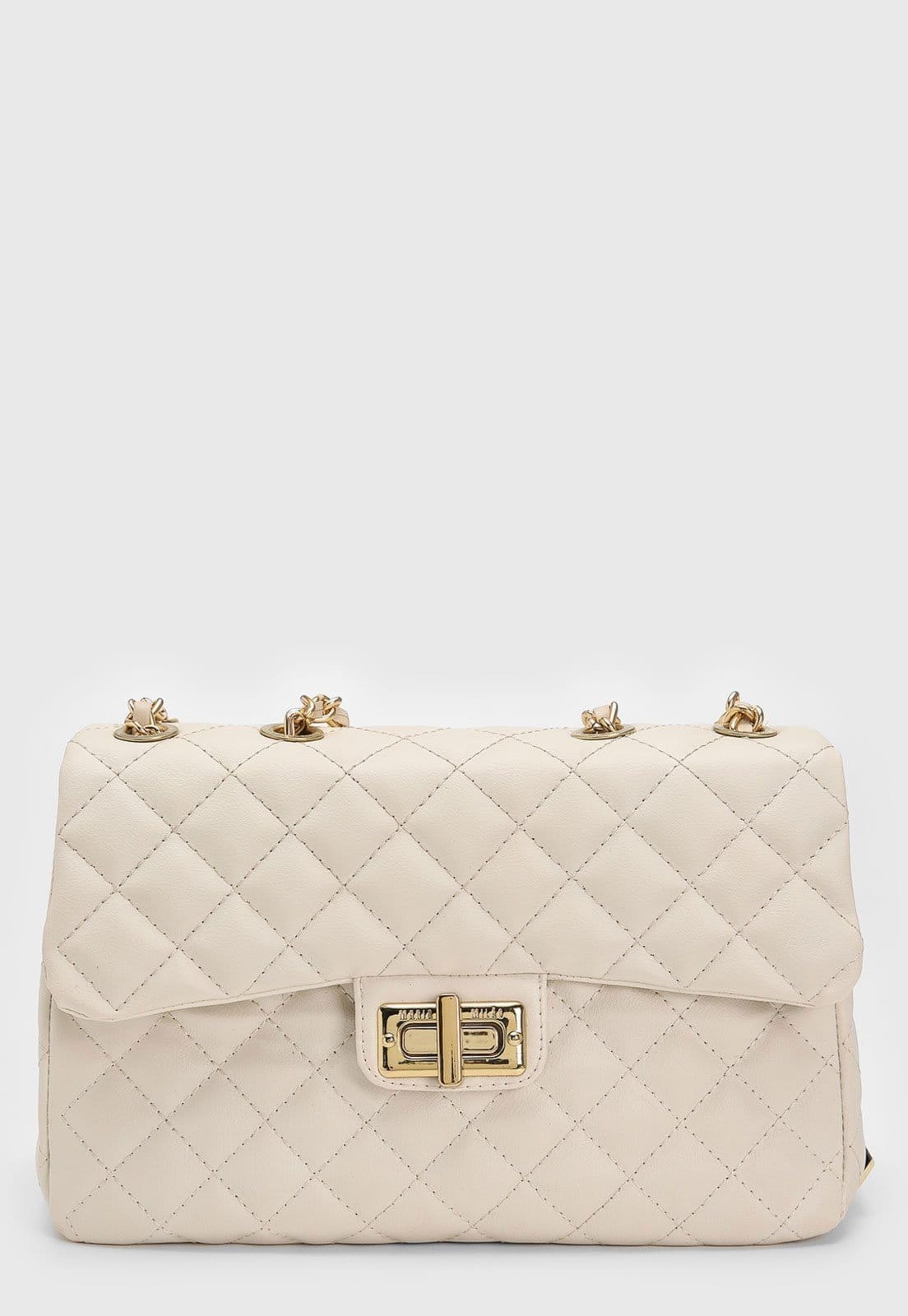 Vista 2 Bolsa Feminina Maria Milão Matelassê Off White com Corrente Dourad Maria Milão bege/branco/off-white white