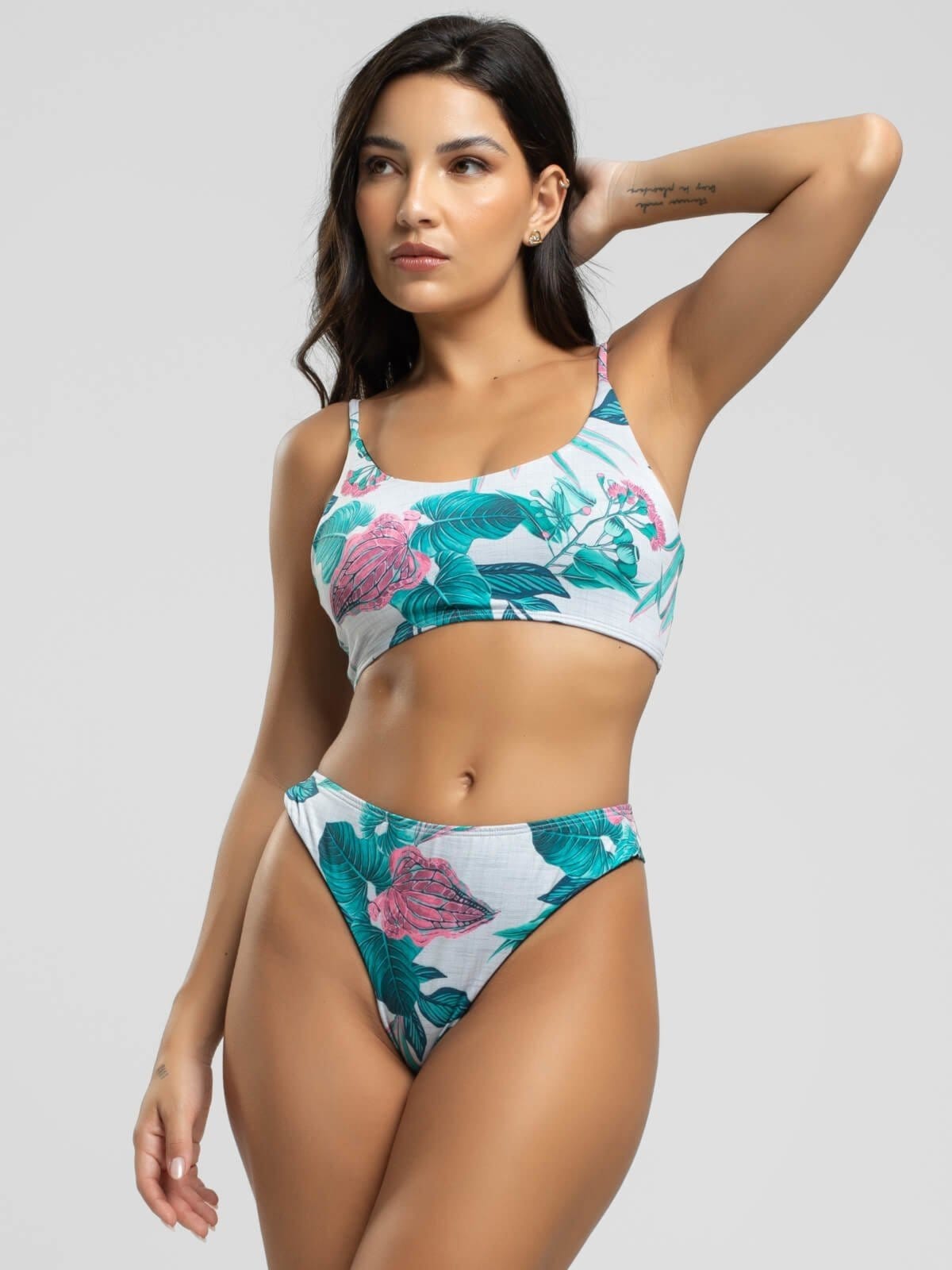 Vista 2 Biquini Faixa Calcinha Fio Duplo Proteção Uv 50+ Vicbela Verde Vicbela estampado/multicolorido/verde verde