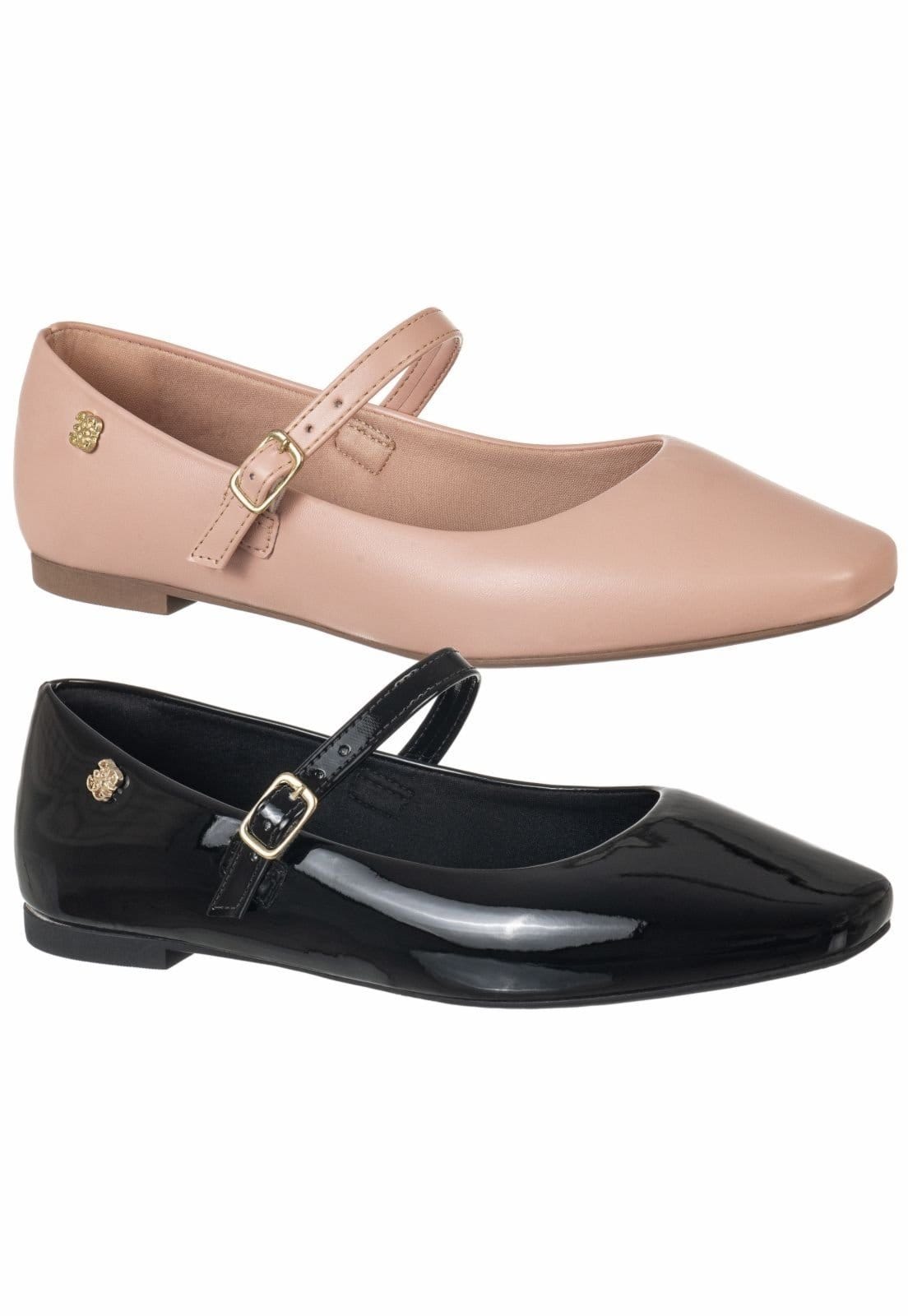 Kit 2 Pares Sapatilha Bico Quadrado GiGiL Sapatinho Boneca Preto