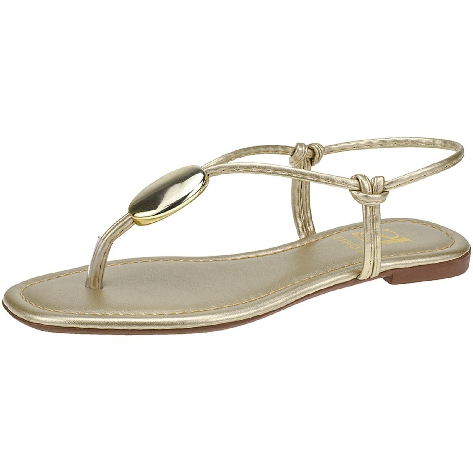 Sandália de Tiras Lóris Shoes com Enfeite ABS Rasteira Confortável Rasteirinha 4017 Ouro