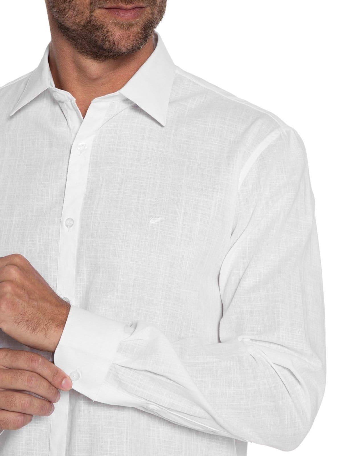Vista 2 Camisa Ellus Masculina Regular Linen Like Classic Italian Branca Ellus branco